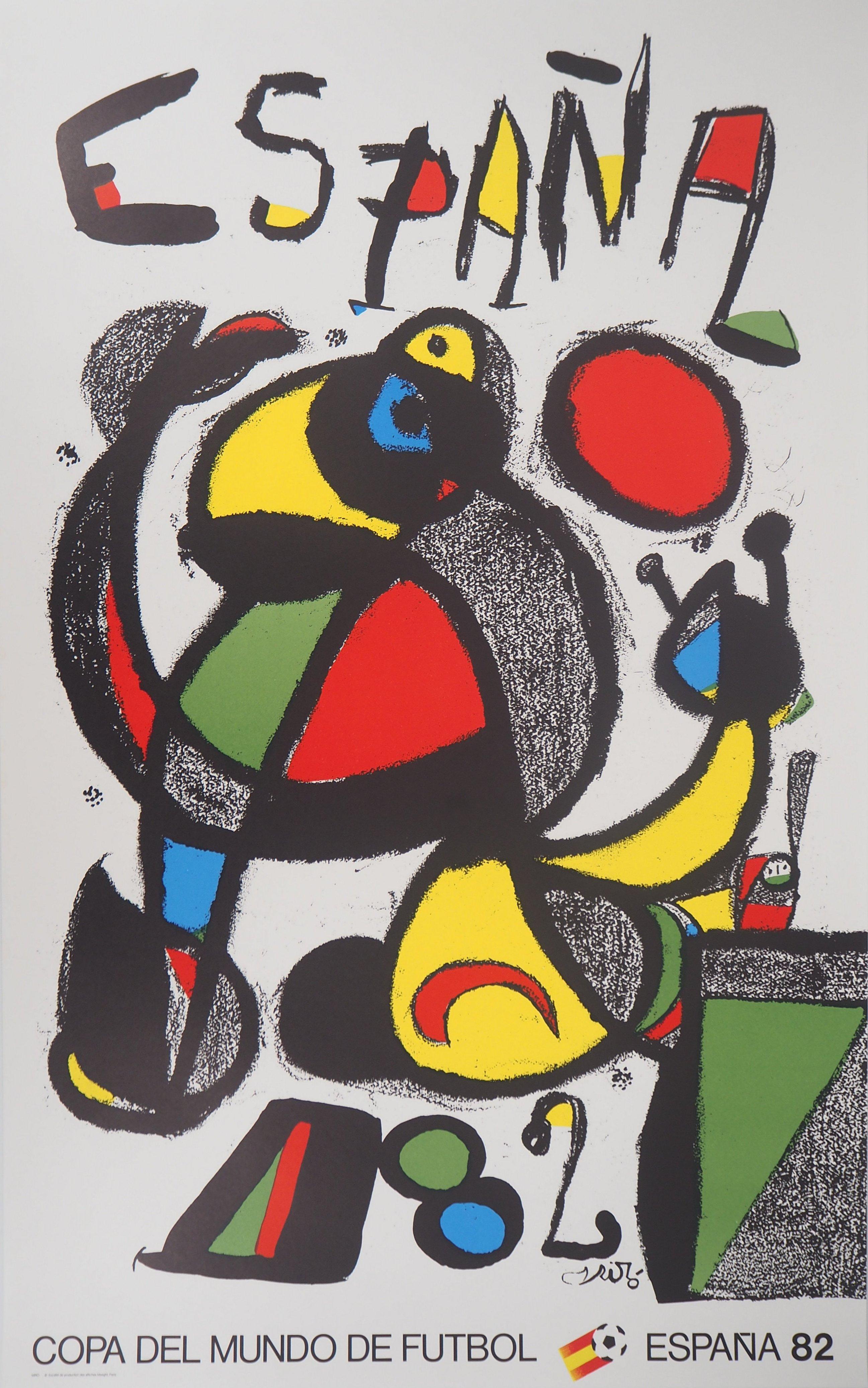 Joan Miró Abstract Print - Espana, Surrealist figure - Original lithograph, 1982