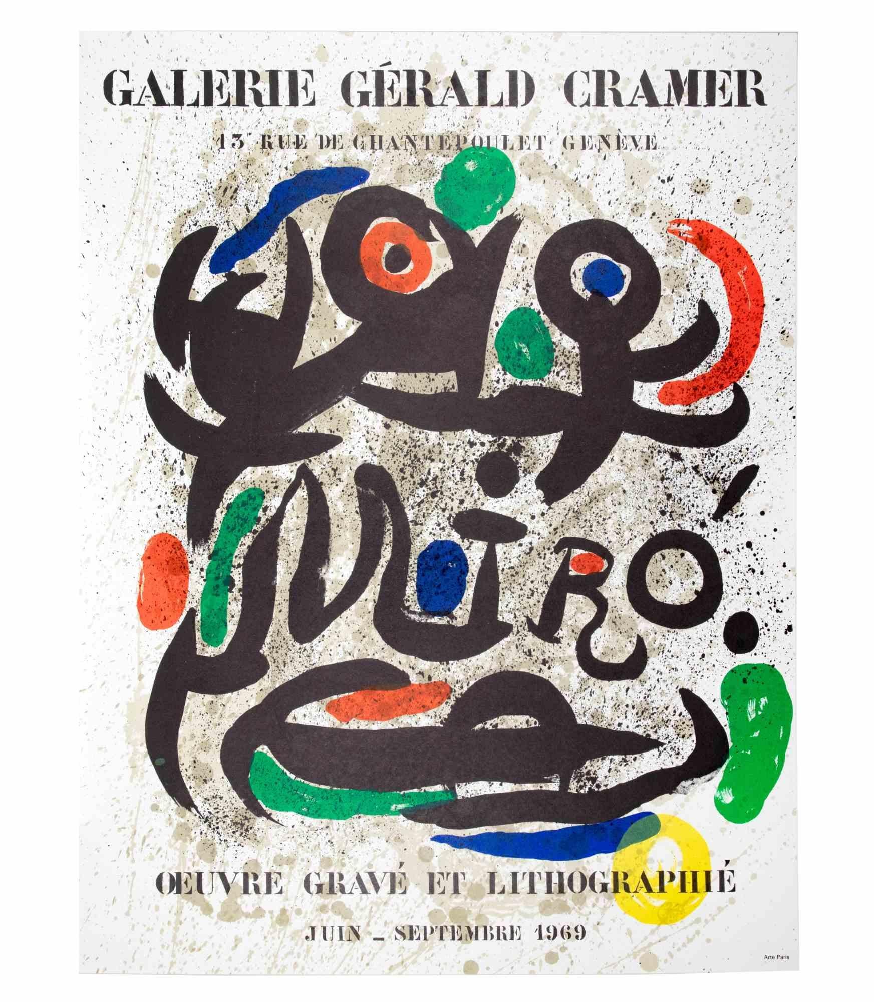 Print Joan Miró - Affiche d'exposition Galerie Gerald Cramer - Lithographie de Joan Mirò - 1969