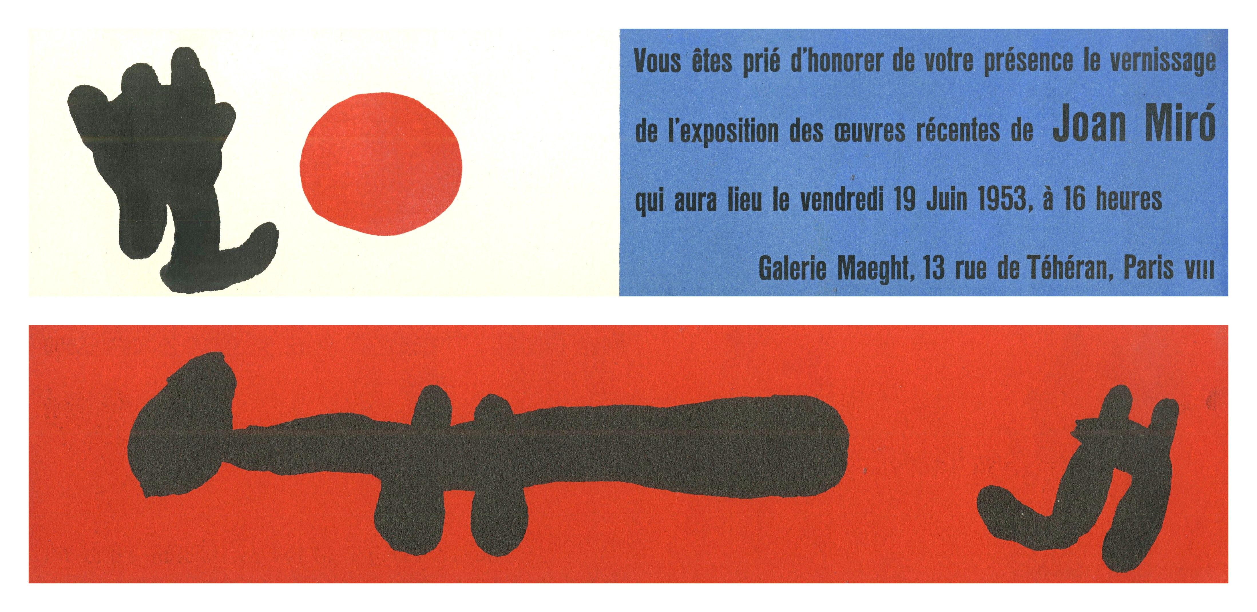 Joan Miró Print - Extremely rare 2-sided lithographic announcement to Galerie Maeght vernissage