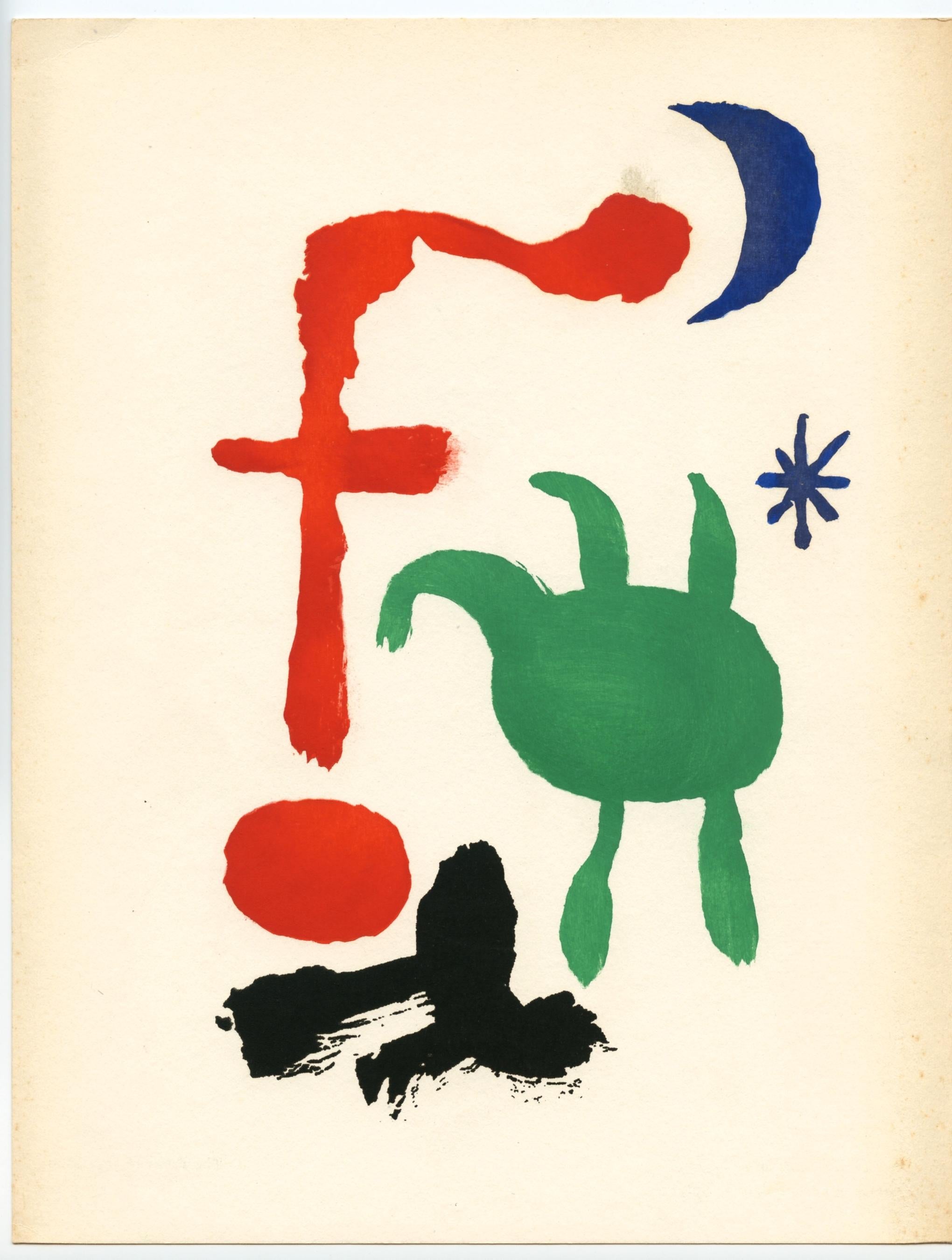 "Femme et Oiseaux dans la Nuit" original pochoir - Print by Joan Miró