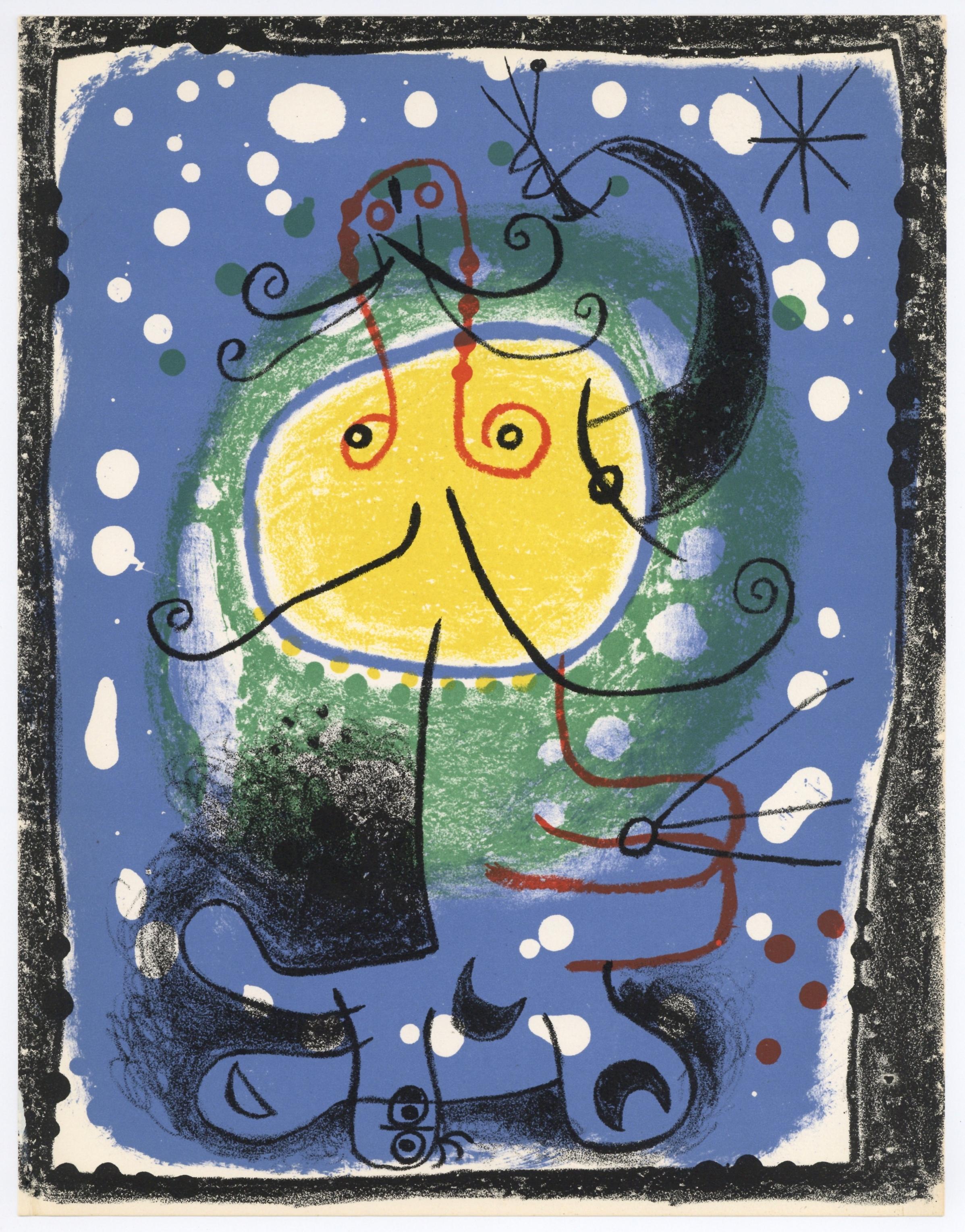 "Figure on a blue background" original lithograph - Print by Joan Miró
