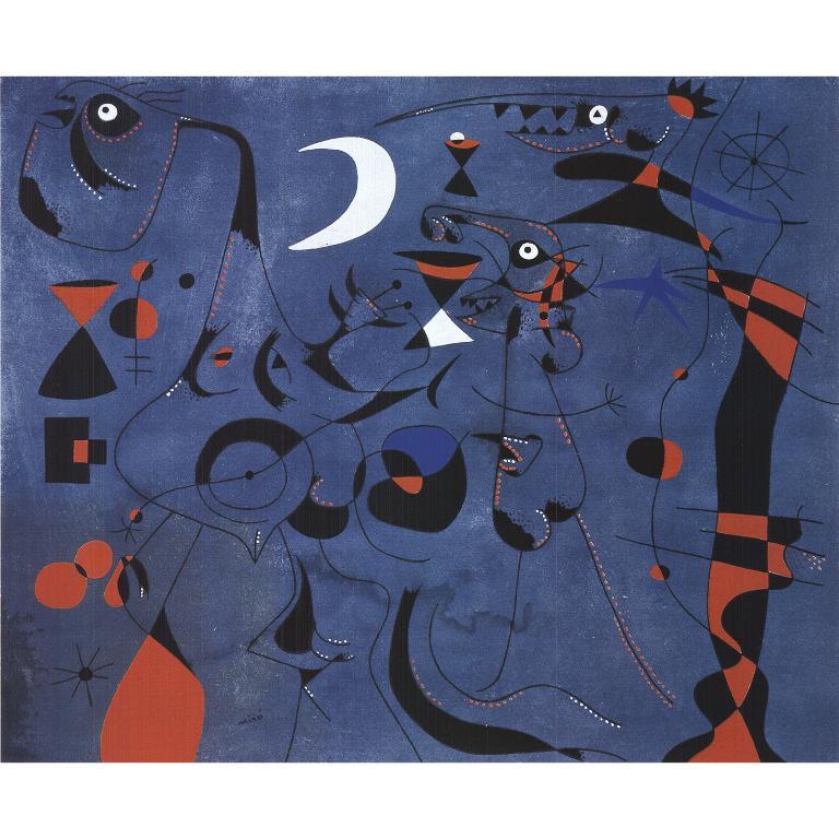 'Figures at Night Guided by the Phosphorescent Tracks of Snails' - Surrealist Print by Joan Miró
