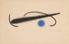 Abstract print by Joan Miró from "Fusées" portfolio, blue, black, beige