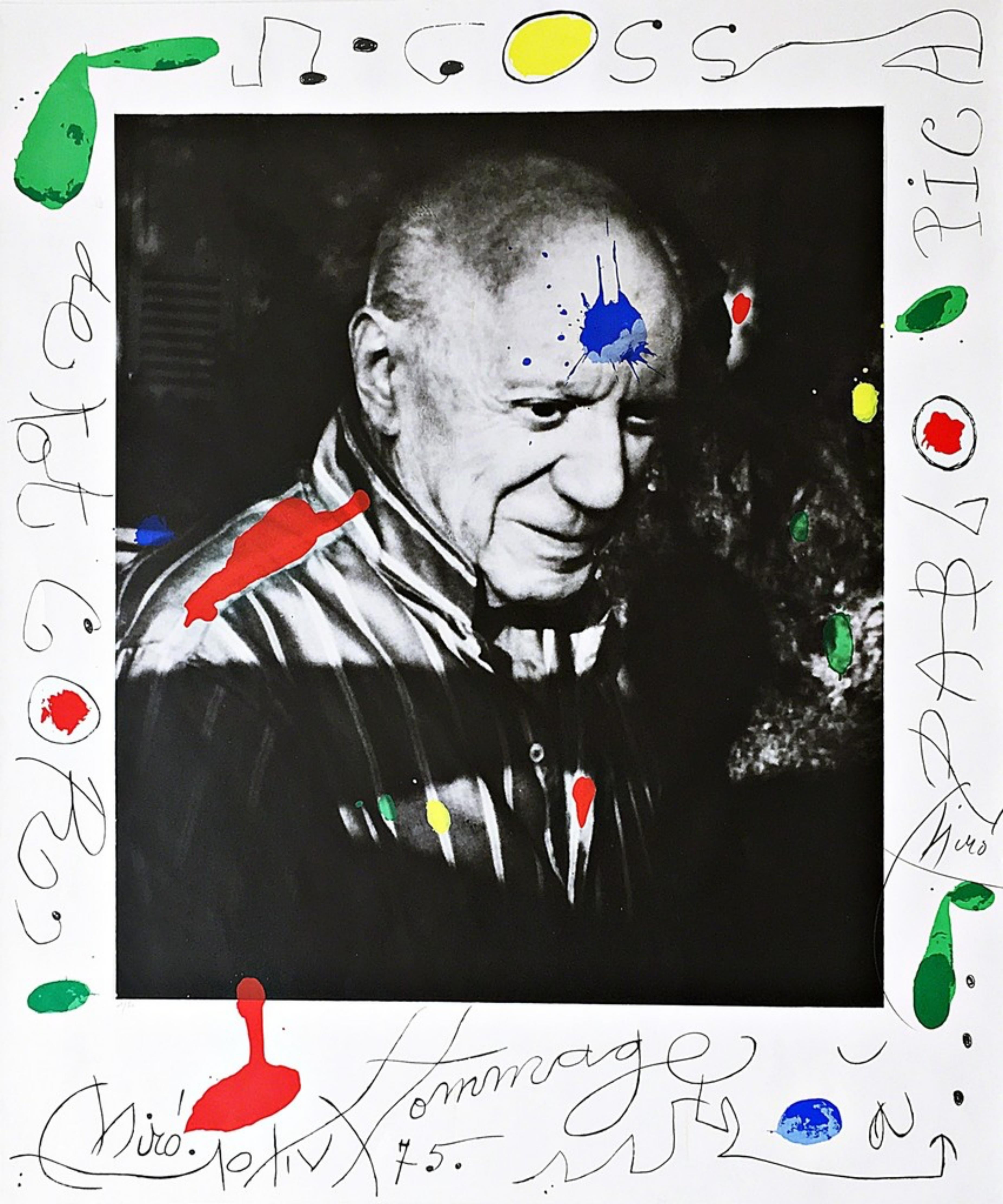 Joan Miró Portrait Print - Hommage à Picasso (Homage to Picasso) limited edition Joan Miro silkscreen 