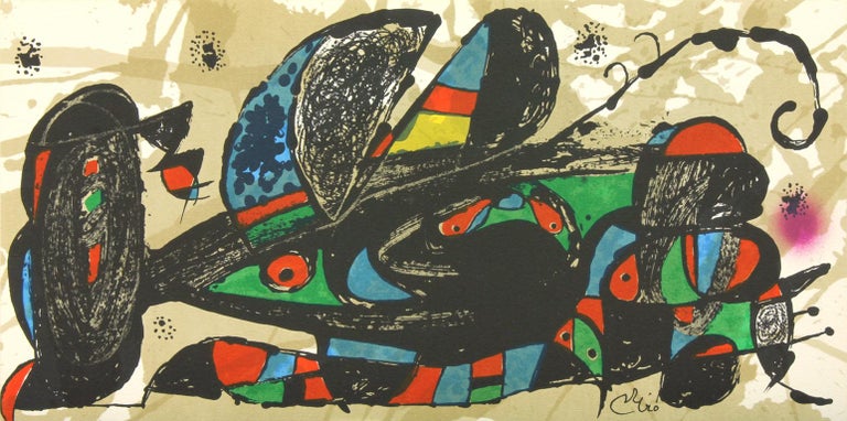 "Iran" lithograph from "Escultor" suite of seven. Plate-signed Miró on front. Unframed/never framed. #2 Suite Escultor Iran 1975 hand-written in pencil on back. 