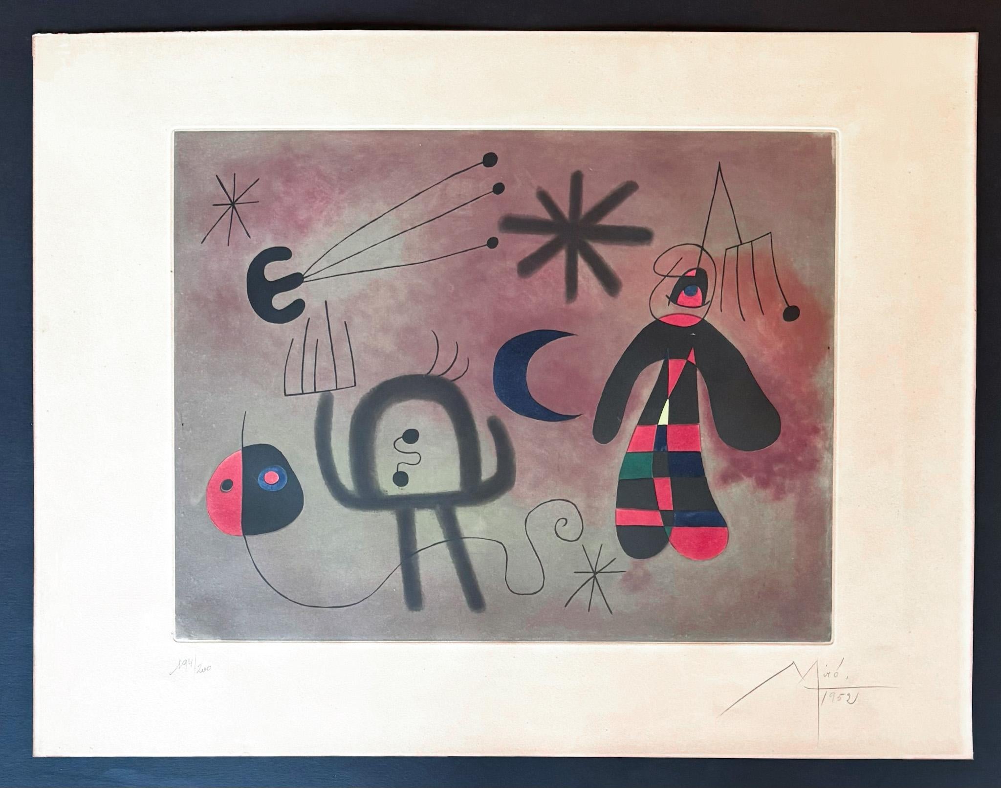 Joan Miró (1893–1983) - L'Oiseau Fusée - Coloured etching - 1952 For Sale 1