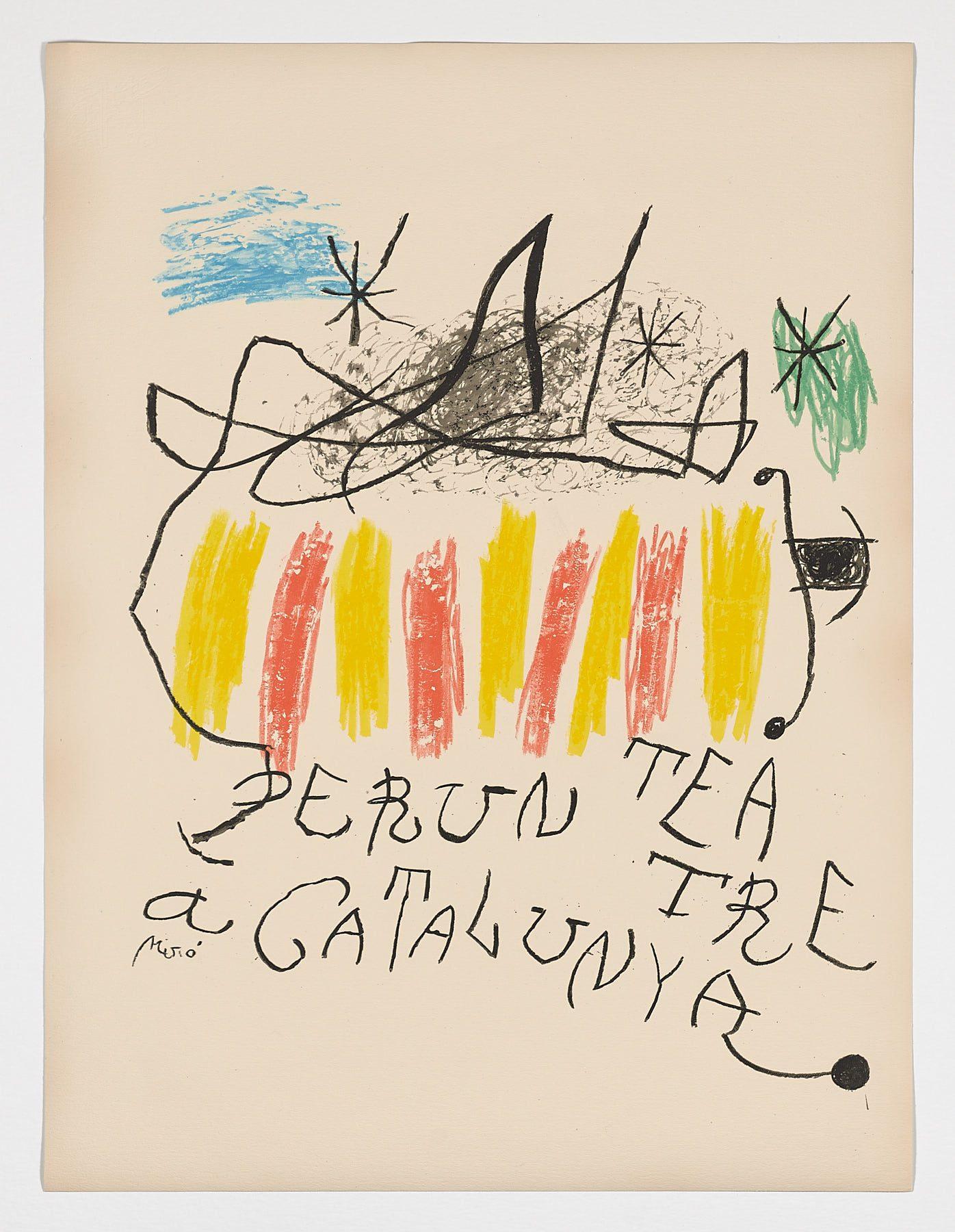Figurative Print de Joan Miró - Per un teatre a Catalunya 1973 cartel litografía original peso pesado Barcelona