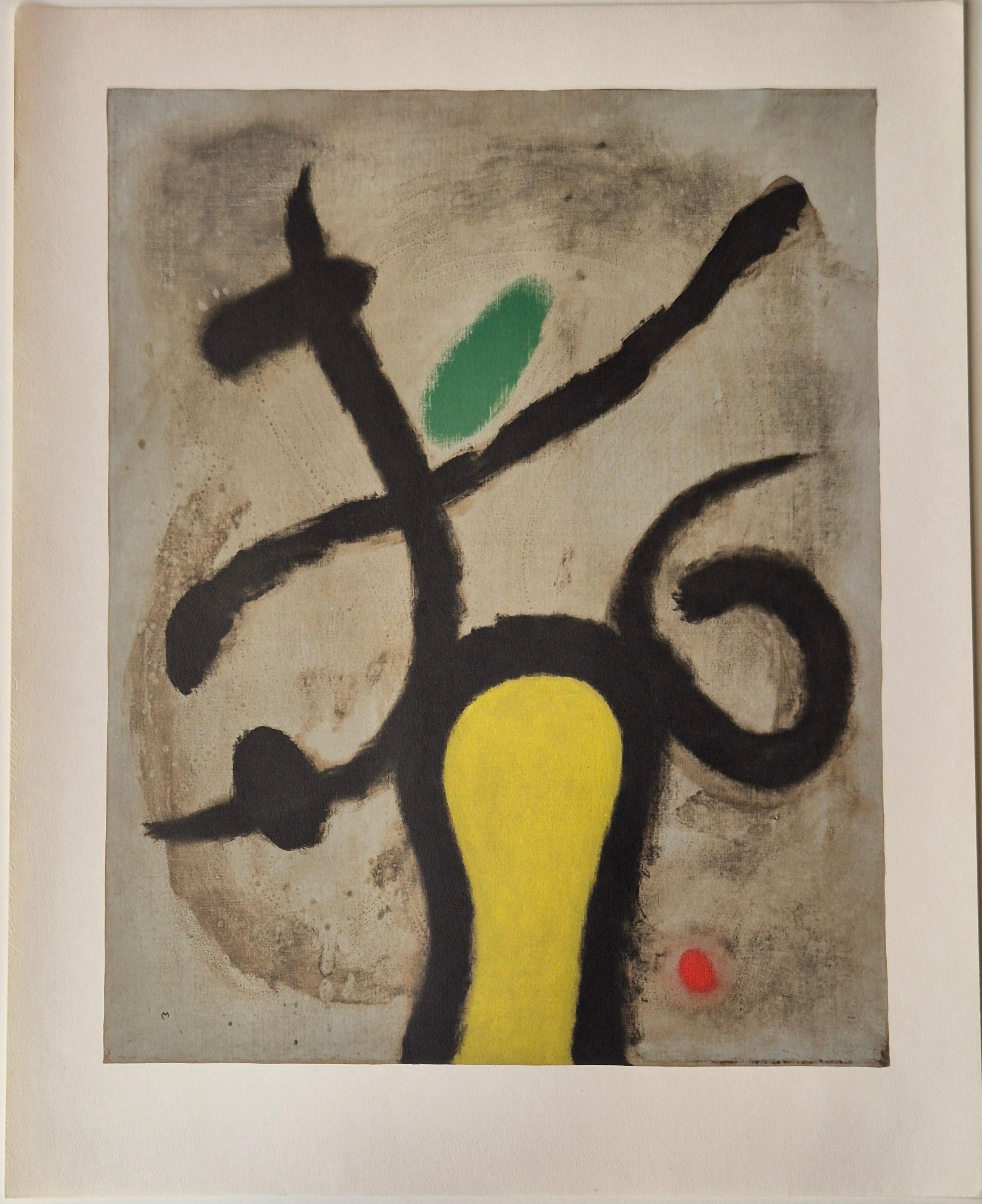 Joan Miro
 FEMME ASSISE I/V, extrait du Portefeuille des femmes, 1965
Edition : 50 ; 10 HC
Taille de l'image : 45 x 36,2 cm
Taille du papier : 56 x 45 cm
Signé dans la plaque
Éditeur : Arte Adrien Maeght, Paris

Référence : n° 108 dans Cramer "Miro