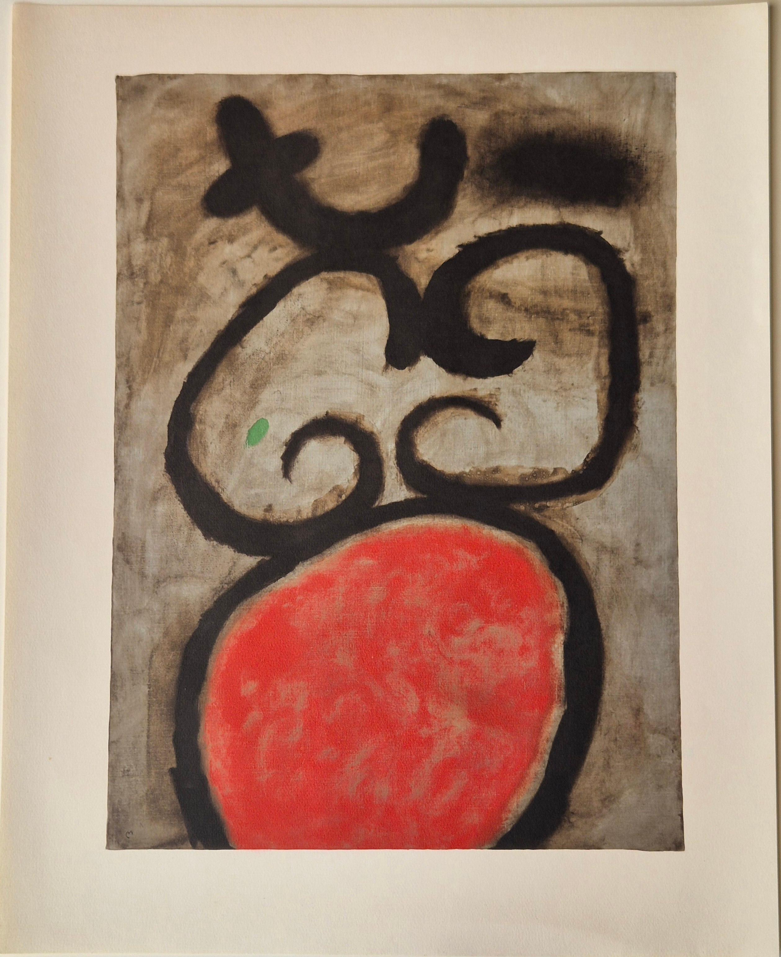Joan Miro
 FEMME ASSISE IV/V, from the Femmes Portfolio, 1965
Edition: 50; 10 HC
Image size: 45.5 x 33 cm
Paper Size: 56 x 45 cm
Signed in the plate
Publisher: Arte Adrien Maeght, Paris

Reference: no. 108 in Cramer "Miro: The Illustrated Books"
