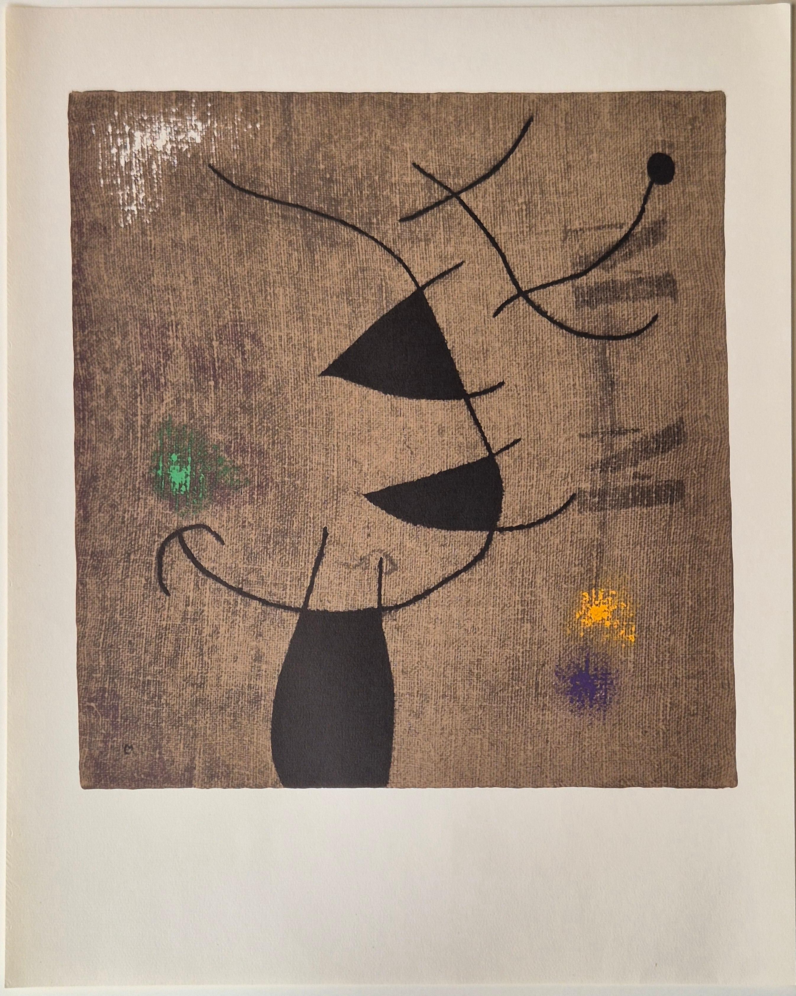 Joan Miro
FEMME ET OISEAU II/X from Femmes, from the Femmes Portfolio, 1965
Edition: 50; 10 HC
Image size: 39.5 x 38 cm
Paper Size: 56 x 45 cm
Signed in the plate
Publisher: Arte Adrien Maeght, Paris

Reference: no. 108 in Cramer "Miro: The
