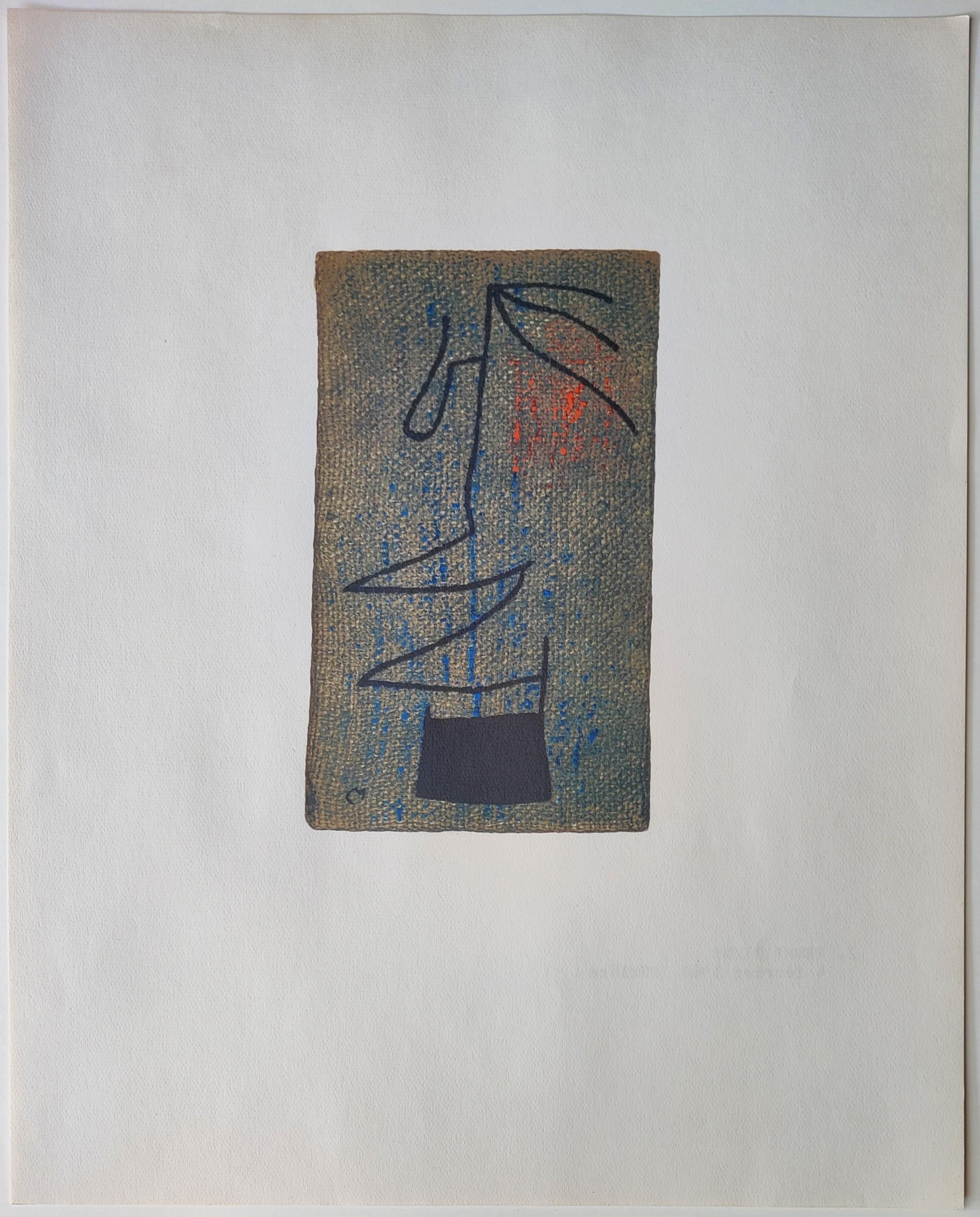 Joan Miro
 FEMME II/VI, from the Femmes Portfolio, 1965
Edition: 50; 10 HC
Image size: 27 x 16 cm
Paper Size: 56 x 45 cm
Signed in the plate
Publisher: Arte Adrien Maeght, Paris

Reference: no. 106 in Cramer "Miro: The Illustrated Books"
