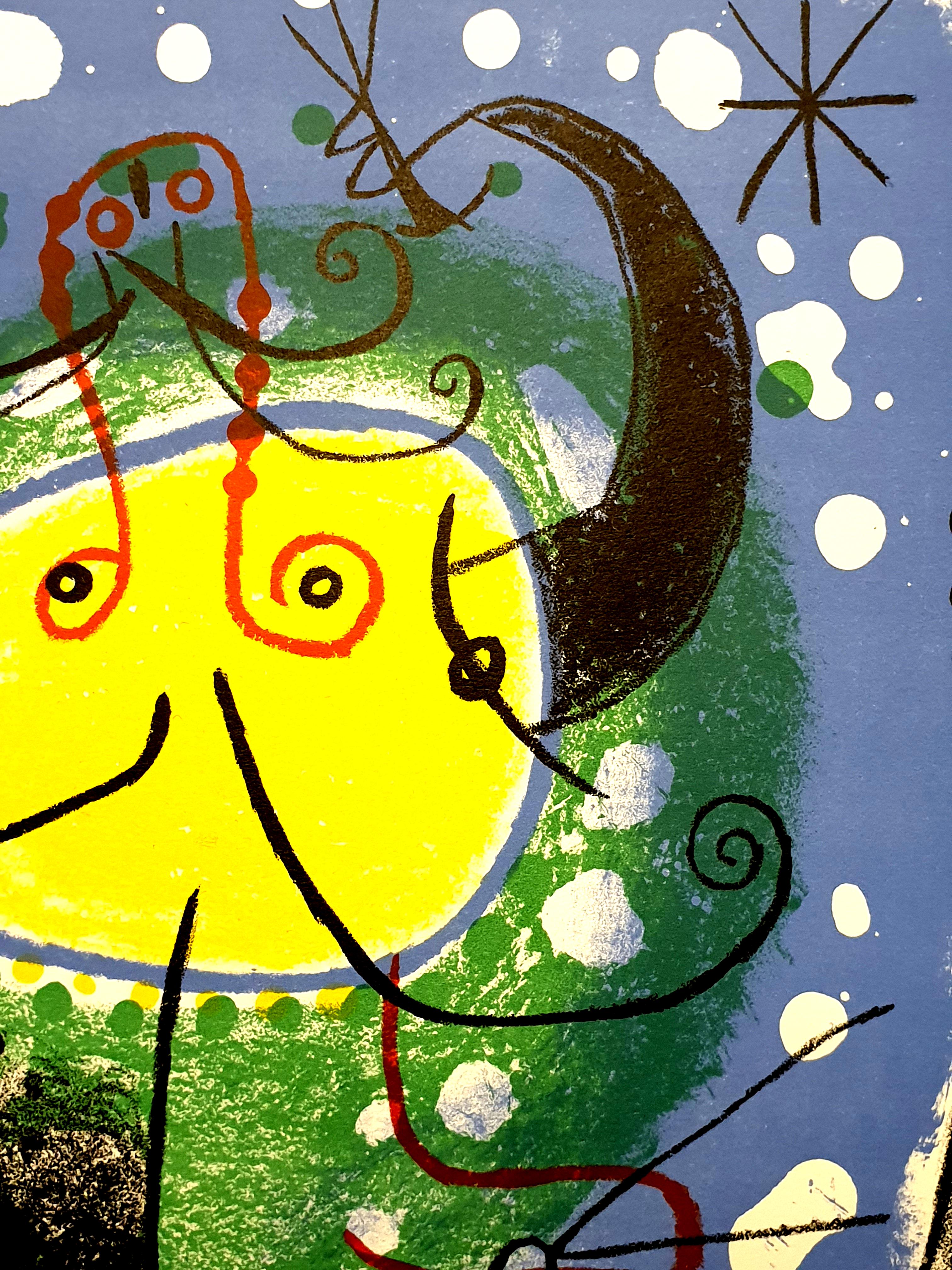 Joan Miro - Blue Figure - Original Colorful Lithograph - Abstract Print by Joan Miró