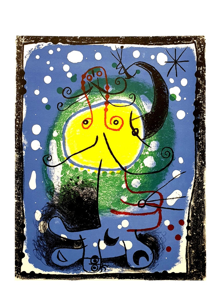 Joan Miró Abstract Print - Joan Miro - Blue Figure - Original Colorful Lithograph