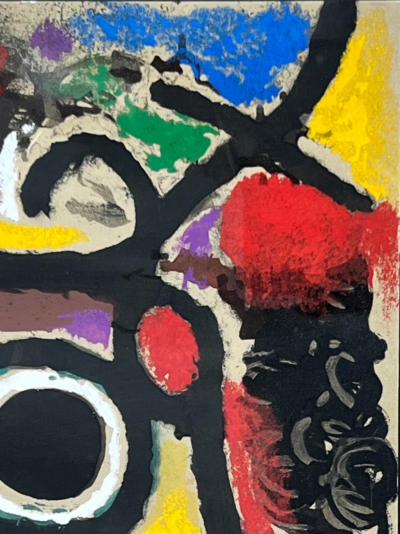 Joan Miró (Spanier, 1893-1983) - Originale Farblithographie, 1965
Signiert mit blauem Farbstift  Gedruckt in Frankreich von der Pierre Matisse Gallery


Eine lebendige und authentische Farblithografie des berühmten katalanischen Meisters Joan Miró,