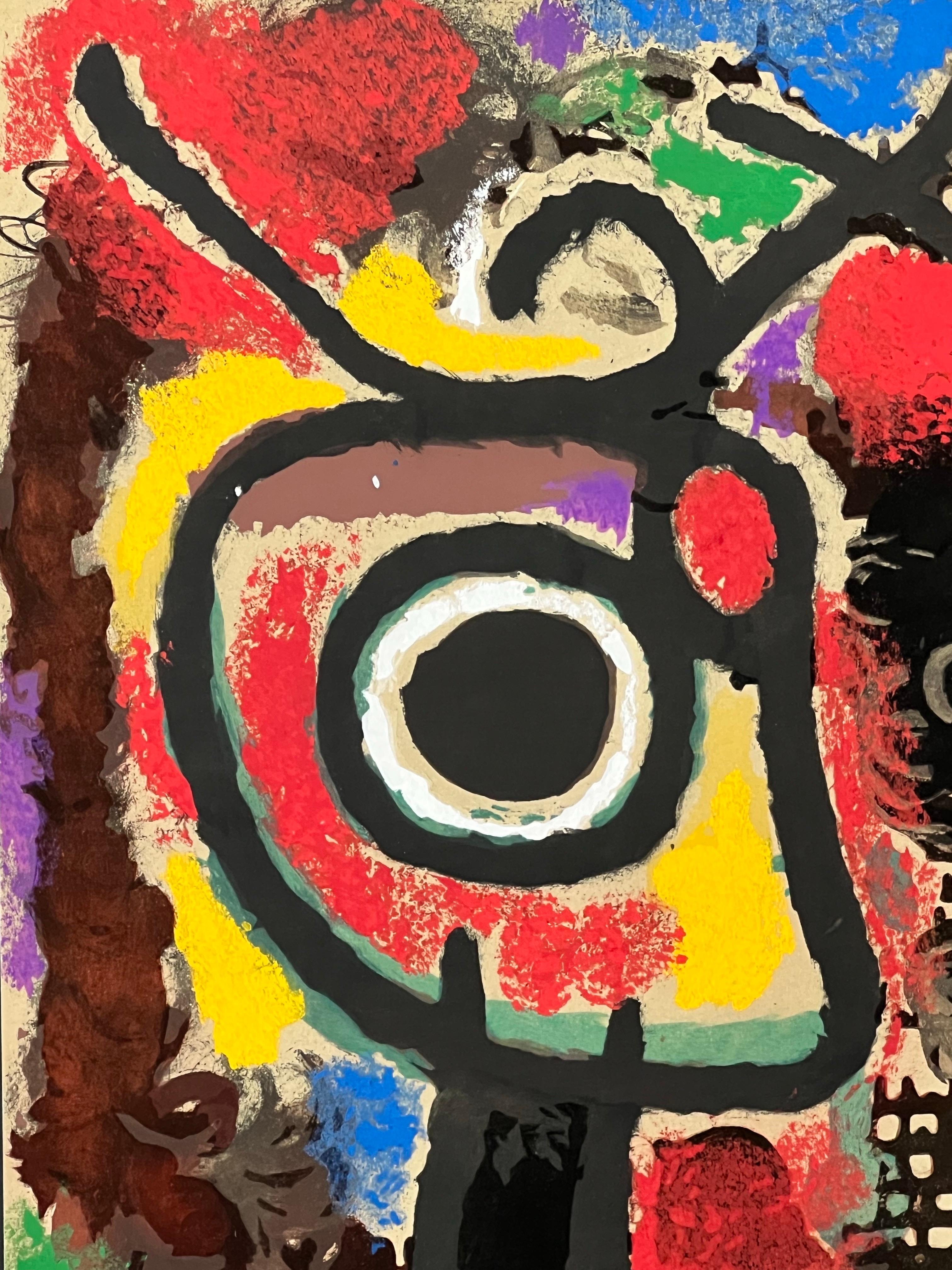 Joan Miró (espagnol, 1893-1983)
Cartones, 1965
Lithographie couleur originale sur papier
Signé à la main au crayon vert par Miró
Dimensions : 
Imprimé par Mourlot, Paris
Publié par Pierre Matisse Gallery, New York
Accompagné d'un certificat