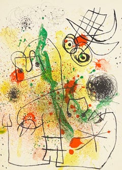 Joan Miro Color Lithograph, 1967, Femme et Oiseau Dans la Tourmente