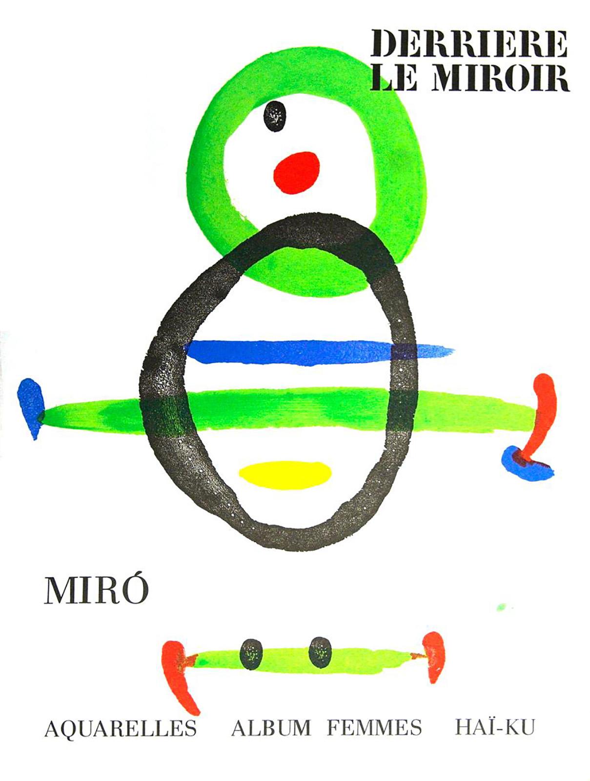 Joan Miró lithographic cover: Derrière le miroir:

Lithographic cover; 15 x 11 inches.
Very good overall vintage condition.
Unsigned from an edition of unknown.
Portfolio: Derrière le miroir, c.1968.
Looks superb matted & framed.

Derrière le