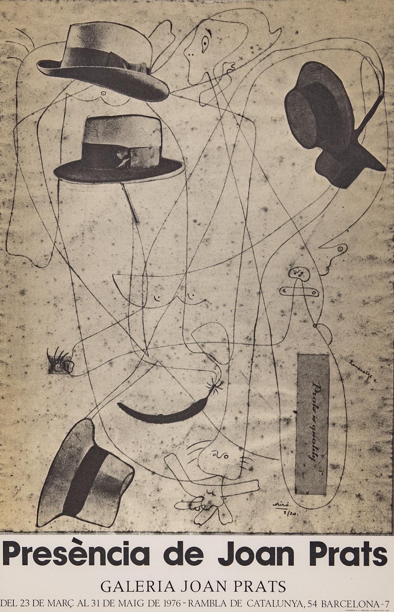 Descubre una impactante pieza de la historia del arte con este cartel de exposición de Joan Miró creado para la exposición Prèsencia de Joan Prats en Barcelona en 1976. Celebrado como uno de los artistas más influyentes del siglo XX, el estilo
