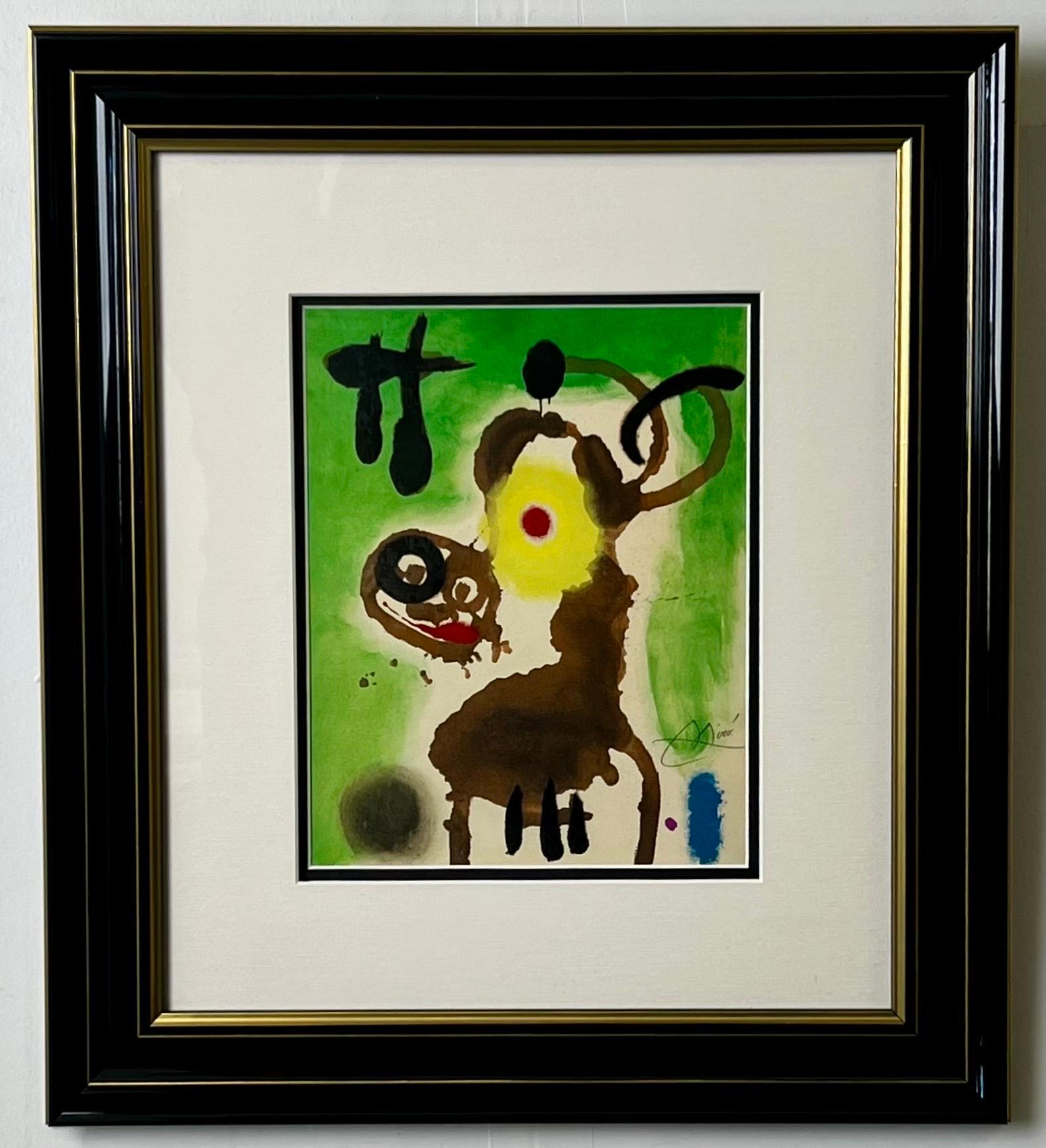 Joan Miro "Femme et Oiseau" Lithographie couleur originale, signée à la main et encadrée