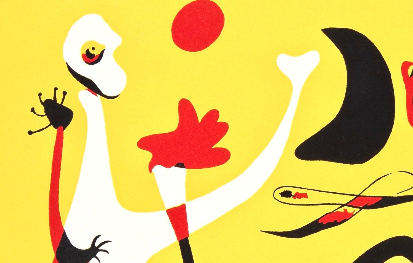 Joan Miro, Figures Before the Sea, from D'Aci i d’Alla, 1934 - Yellow Abstract Print by Joan Miró