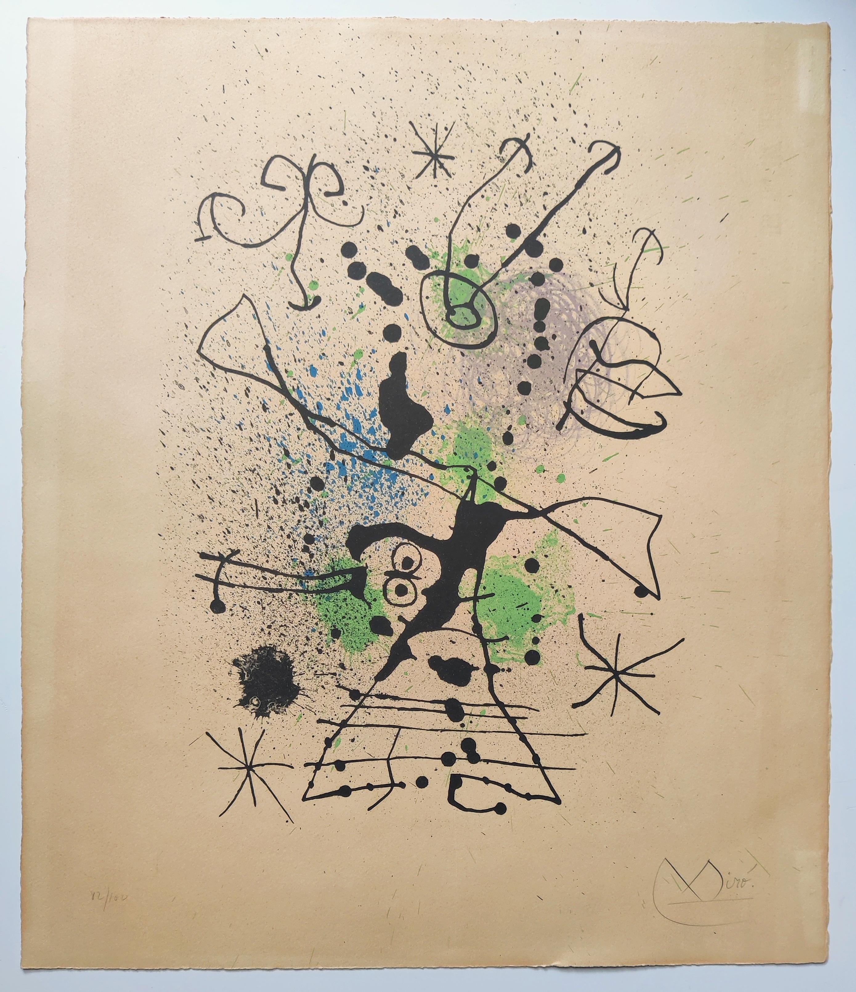 Joan Miró Abstract Print - JOAN MIRÓ -- LA CHASSERESSE, 1965 
