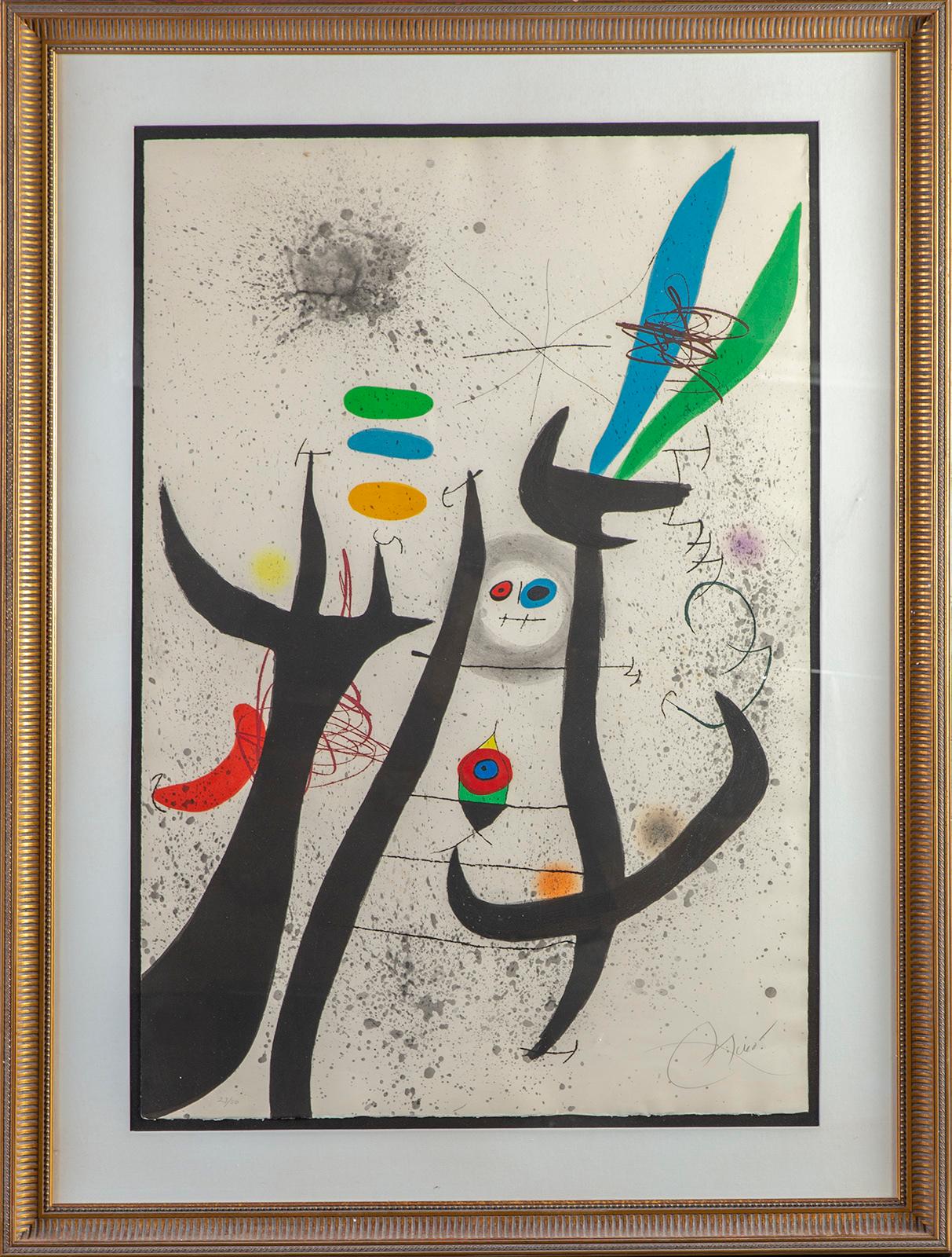 Joan Miro La Femme Arborescente Aquatinte Gravure Signée Edition Authentique