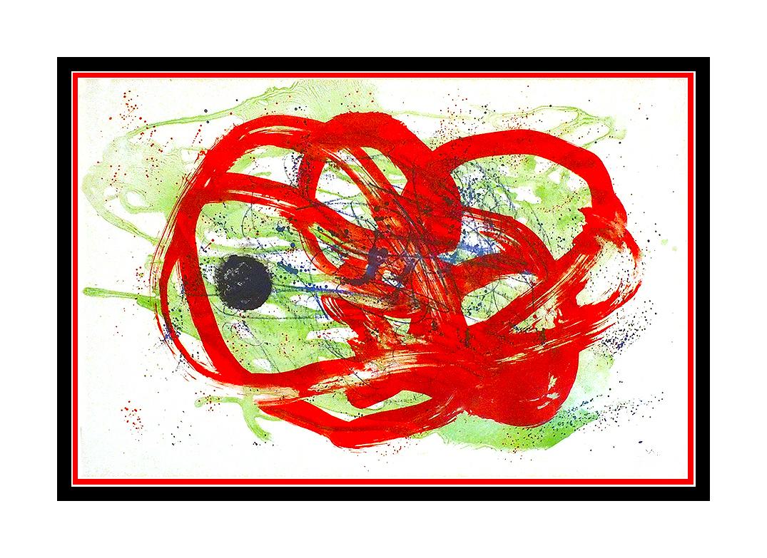 Joan Miro Large Original Color Lithograph Serie Red Green Signed Abstract Art - Beige Abstract Print by Joan Miró