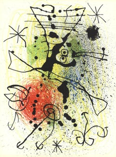 Joan Miro, Composition ligne et éclabousssures, 1965, Lithographie