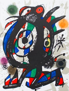 Joan Miro-Litografia original I-13" x 10"-Lithograph-1975-Surrealism-Multicolor