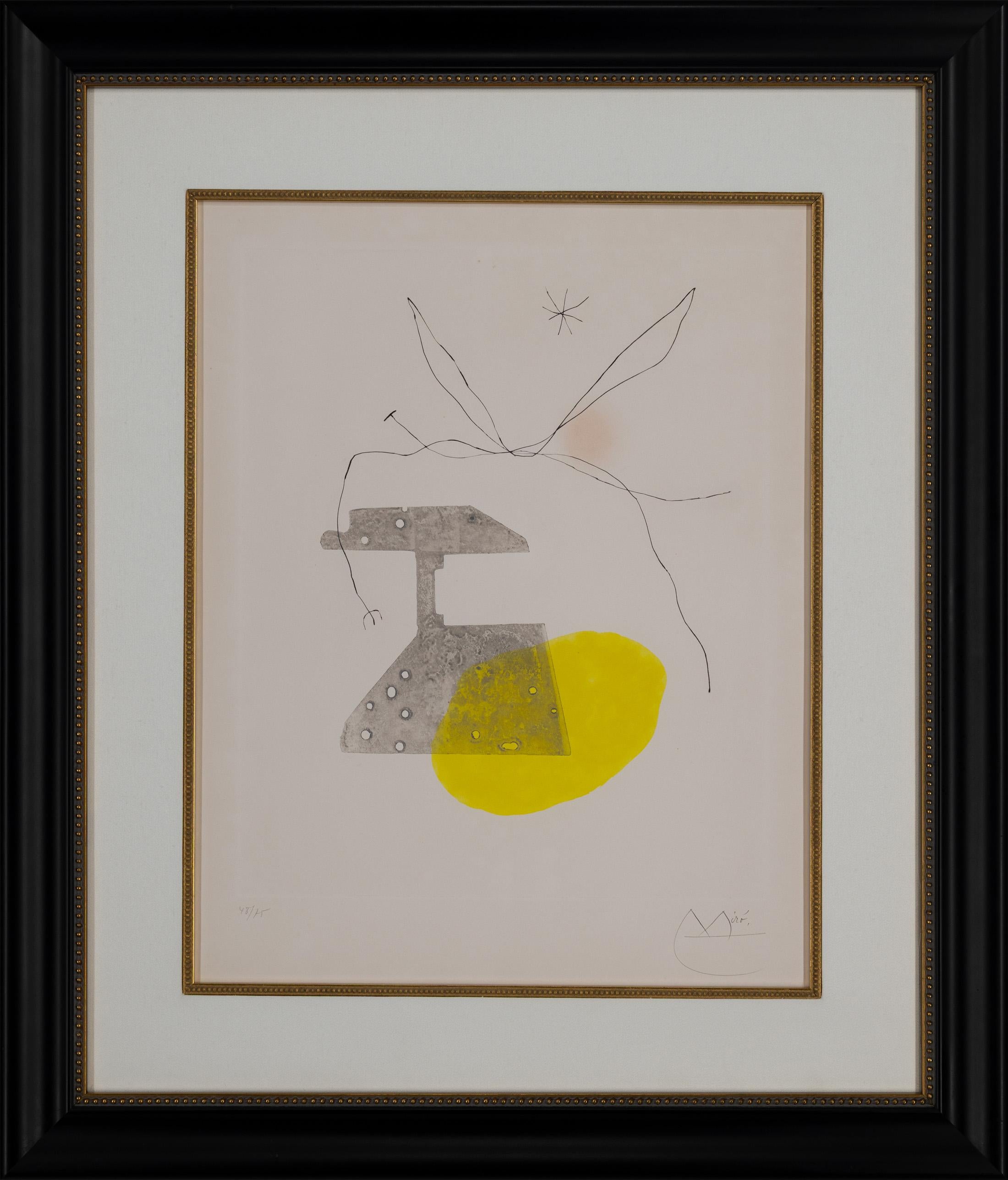 Joan Miró “L’Oiseau du Forgeron” 1963 Signed Etching and Aquatint with Debossing