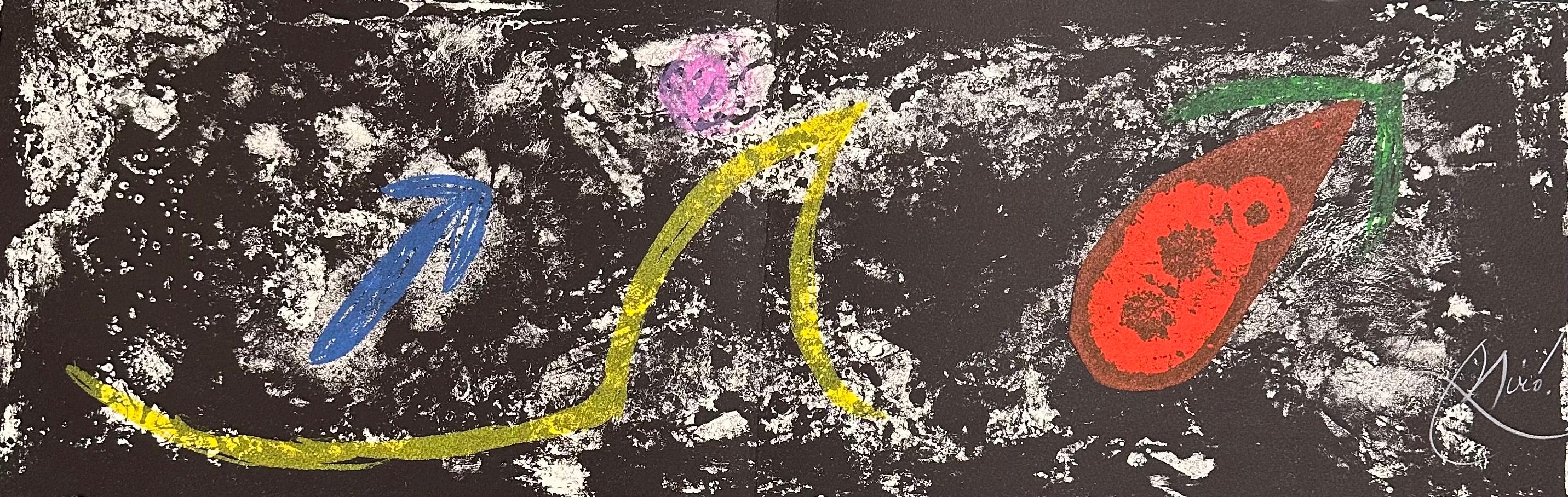 Joan Miró
M.985 from " Les Pénaltiés de l'enfer ou les Nouvelles-Hébrides"
1974
Hand signed 
From a signed edition of 50, numbered EA/50
Mourlot 985
10.5 x 29.5 inches (Horizontal)
*Unframed