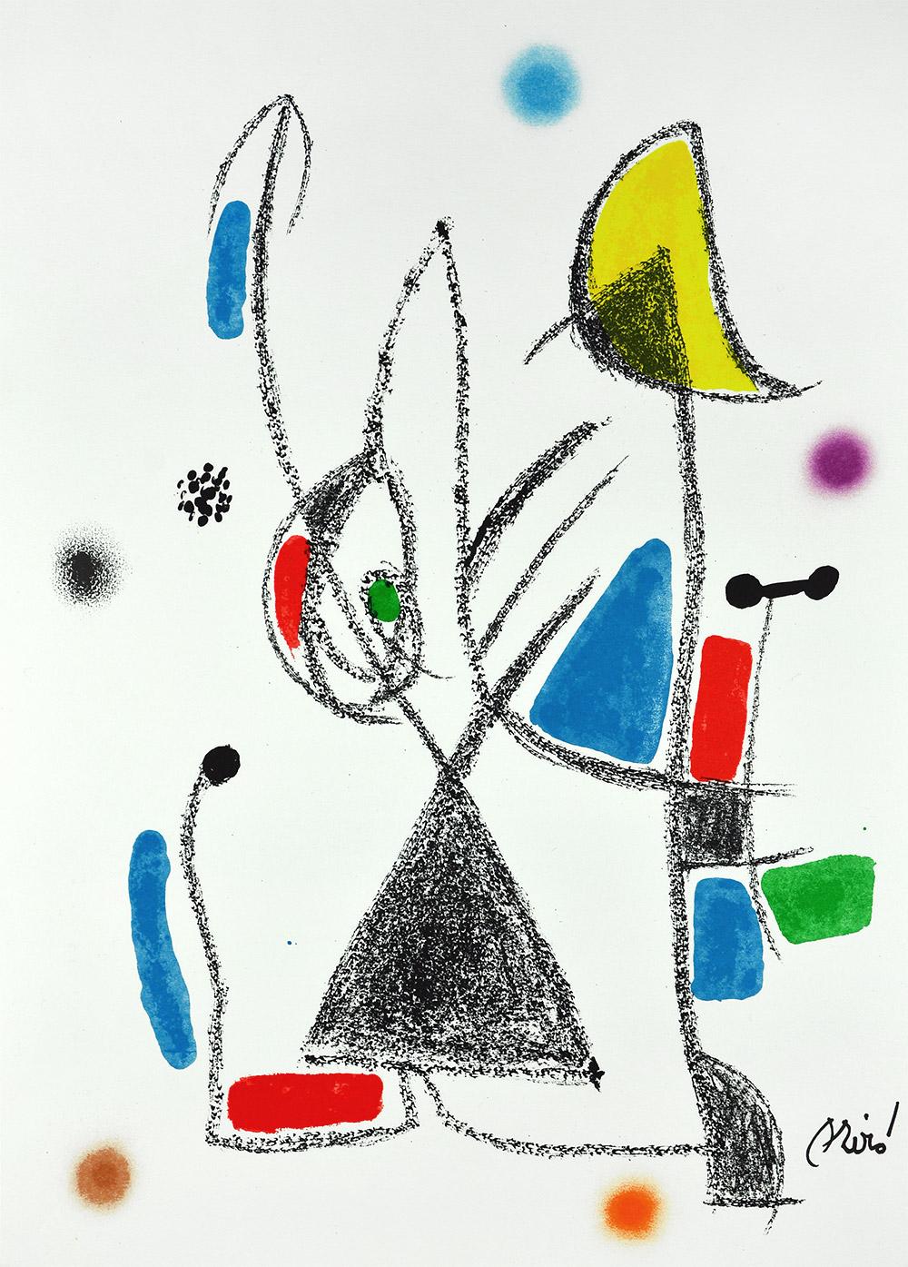 Joan Miró - Maravillas con variaciones acrósticas en el jardín de Miró XVI
Date of creation: 1975
Medium: Lithograph on Gvarro paper
Edition: 1500
Size: 49,5 x 35,5 cm
Condition: In very good conditions and never framed
Observations: Lithograph on