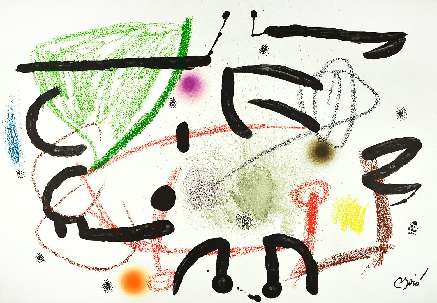Joan Miró - Maravillas con variaciones acrósticas en el jardín de Miró XV
Date of creation: 1975
Medium: Lithograph on Gvarro paper
Edition: 1500
Size: 49,5 x 71 cm
Condition: In very good conditions and never framed
Observations:
Lithograph on
