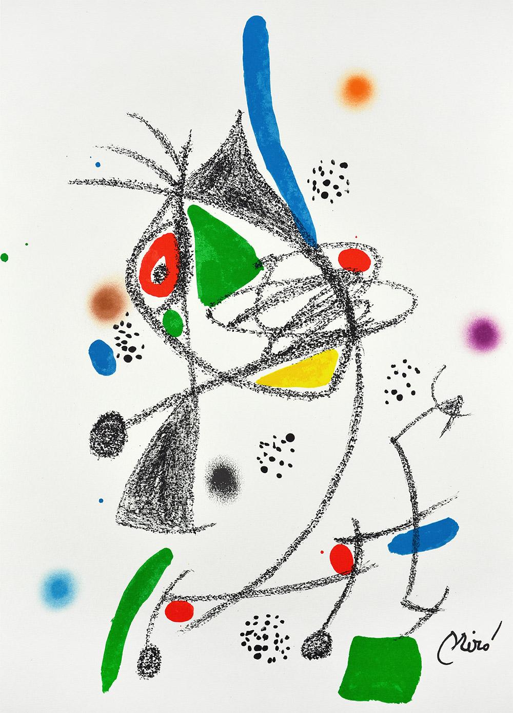 Maravillas con variaciones acrósticas en el jardín de Miró IV
Date of creation: 1975
Medium: Lithograph on Gvarro paper
Edition: 1500
Size: 49,5 x 35,5 cm
Condition: In very good conditions and never framed
Observations: Lithograph on Gvarro paper