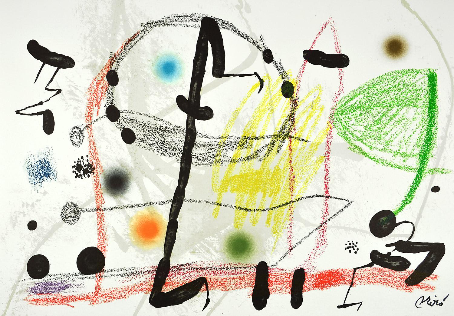 Joan Miró - Maravillas con variaciones acrósticas en el jardín de Miró XIII
Datum der Gründung: 1975
Medium: Lithographie auf Gvarro-Papier
Auflage: 1500
Größe: 49,5 x 71 cm
Zustand: In sehr gutem Zustand und nie gerahmt
Beobachtungen:
Lithographie