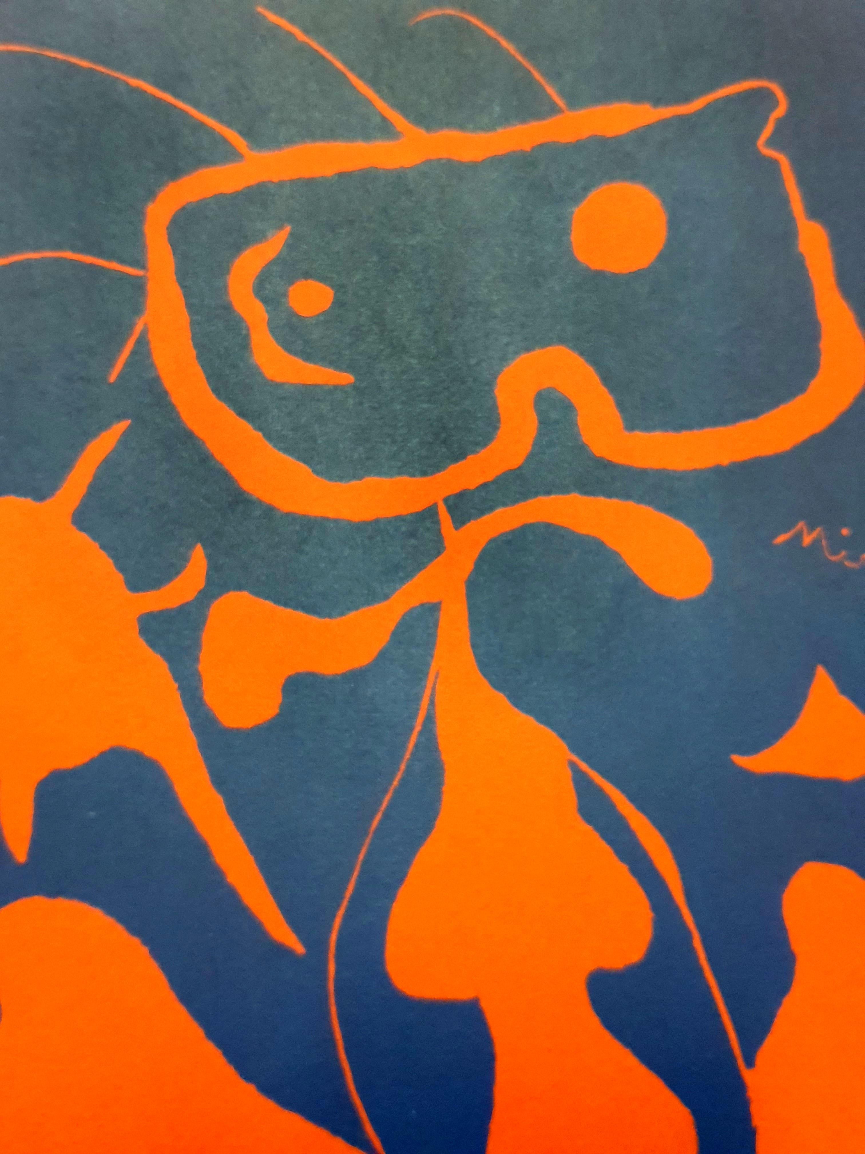 Joan Miro - Mars - Original Linocut on Wove Paper - Purple Abstract Print by Joan Miró