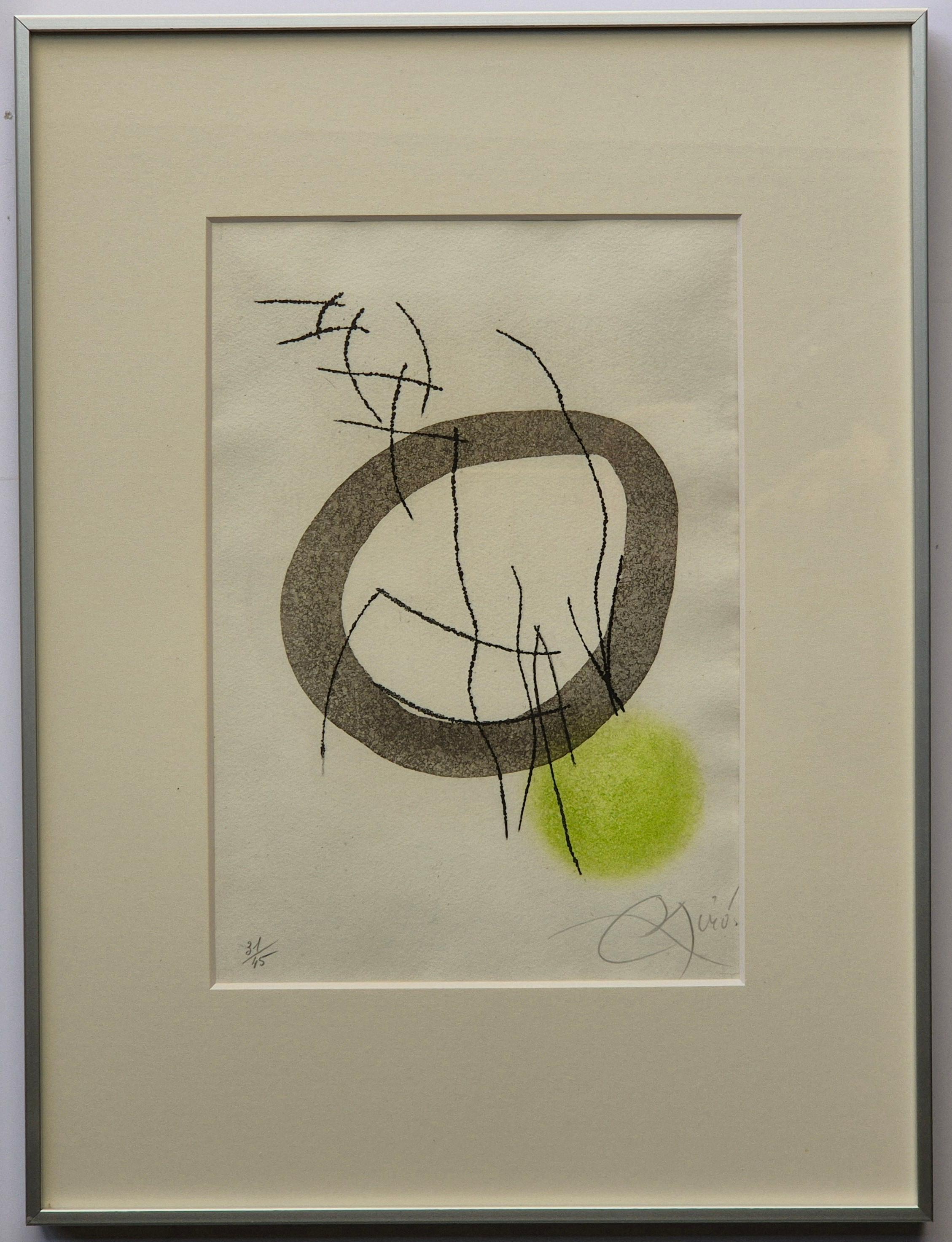 Joan Miro
Miranda et La Spirale, 1979
Color etching
Image size: 21 x 16cm.
Sheet Size: 28.5 x 19.5cm.
Frame size: 45 x 35.5 x 2.5 cm
Hand-Signed lower right
Numbered 31/45 lower left
Publisher: RLD, Paris 

Reference D. 1124