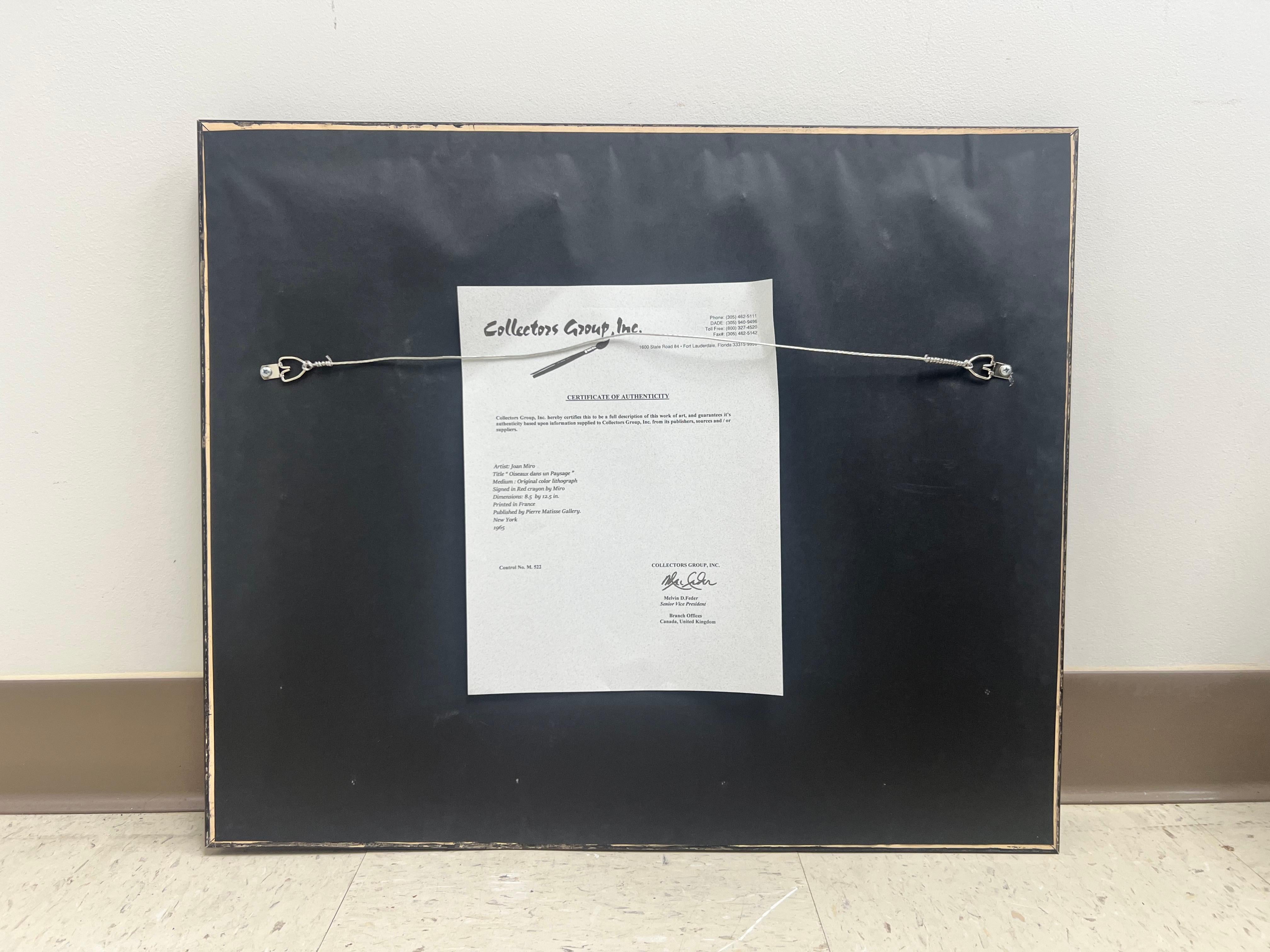 Joan Miró Oiseaux dans un paysage Litografía original, firmada a mano y enmarcada en venta 7