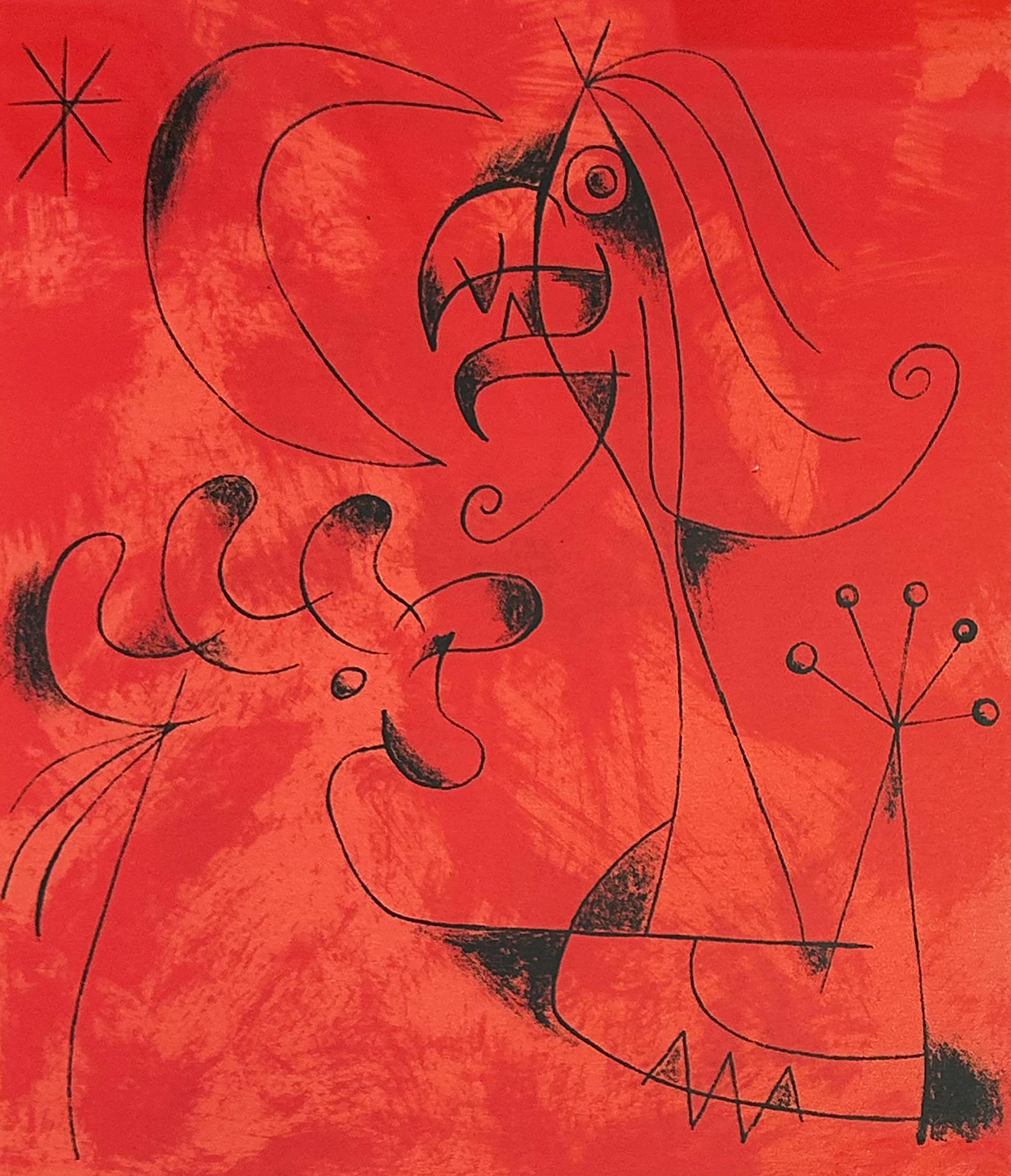Joan Miró Abstract Print - Joan Miro Original Abstract Lithograph, 1956, Framed, Plate 6