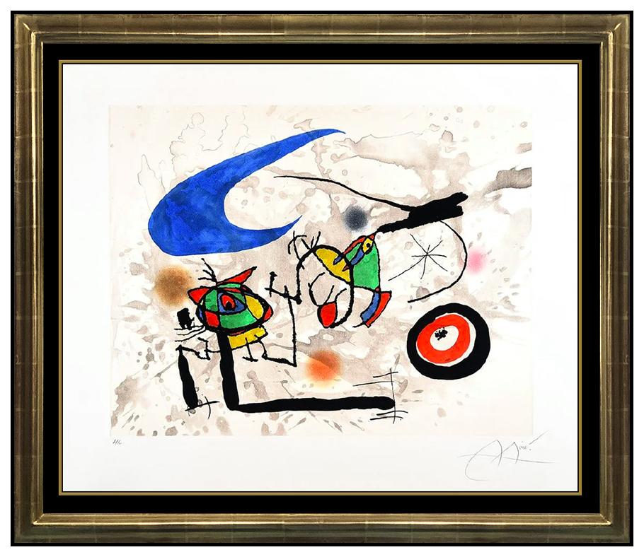 Joan Miró Abstract Print - Joan Miro Original Aquatint Etching Hand Signed Pygmees Sous La Lune Large Art