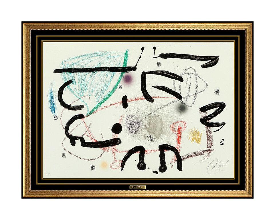 Joan Miró Abstract Print - Joan Miro Original Color Lithograph Hand Signed Abstract Modern Artwork Framed