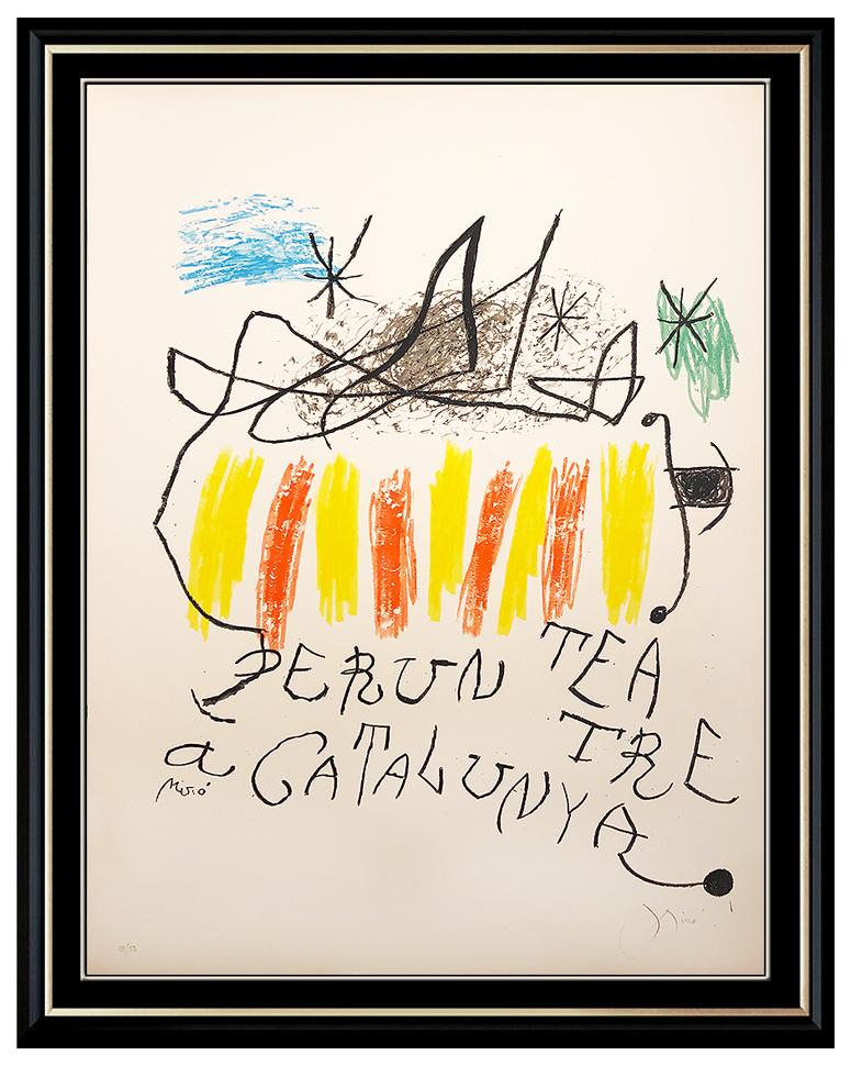 Joan Miró Abstract Print - Joan Miro Original Color Lithograph Hand Signed Large Abstract Teatre Cataunya