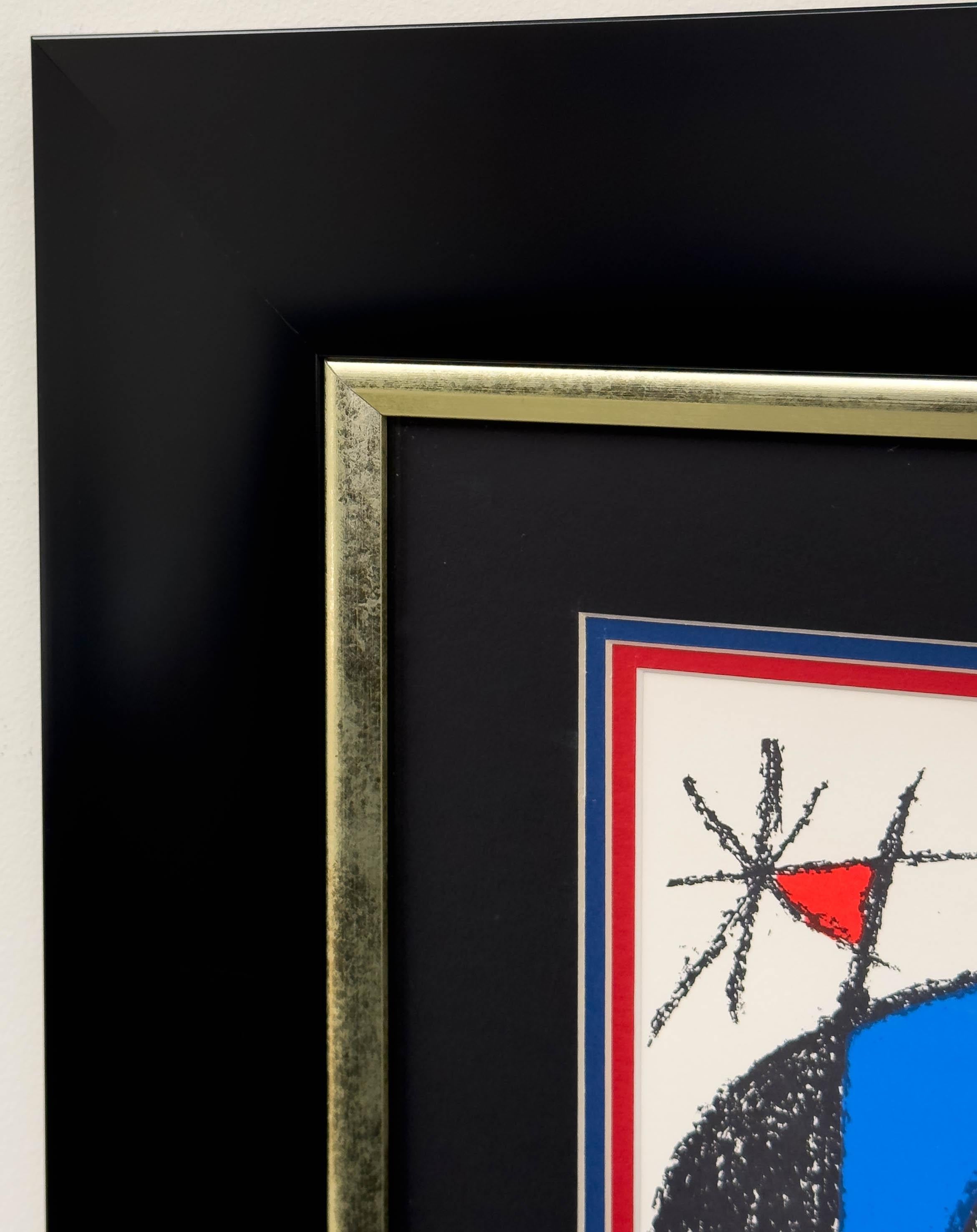 Joan Miro Litografia originale II Portfolio V 1975, firmata a mano e incorniciata - Print Nero di Joan Miró
