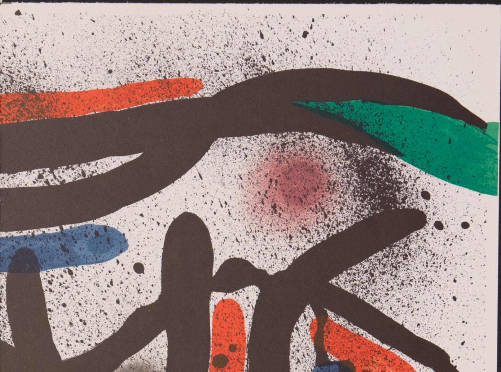 Litografo (Band I) Italienische Ausgabe von 1972.

Katalog der Werke: Cramer 160.

Leichte Buchfalte in der Mitte des Papiers.

Mirós Entwicklung einer neuen Bildsprache führte zu einer konsequenten Beschränkung auf die Grundfarben Schwarz, Grün,