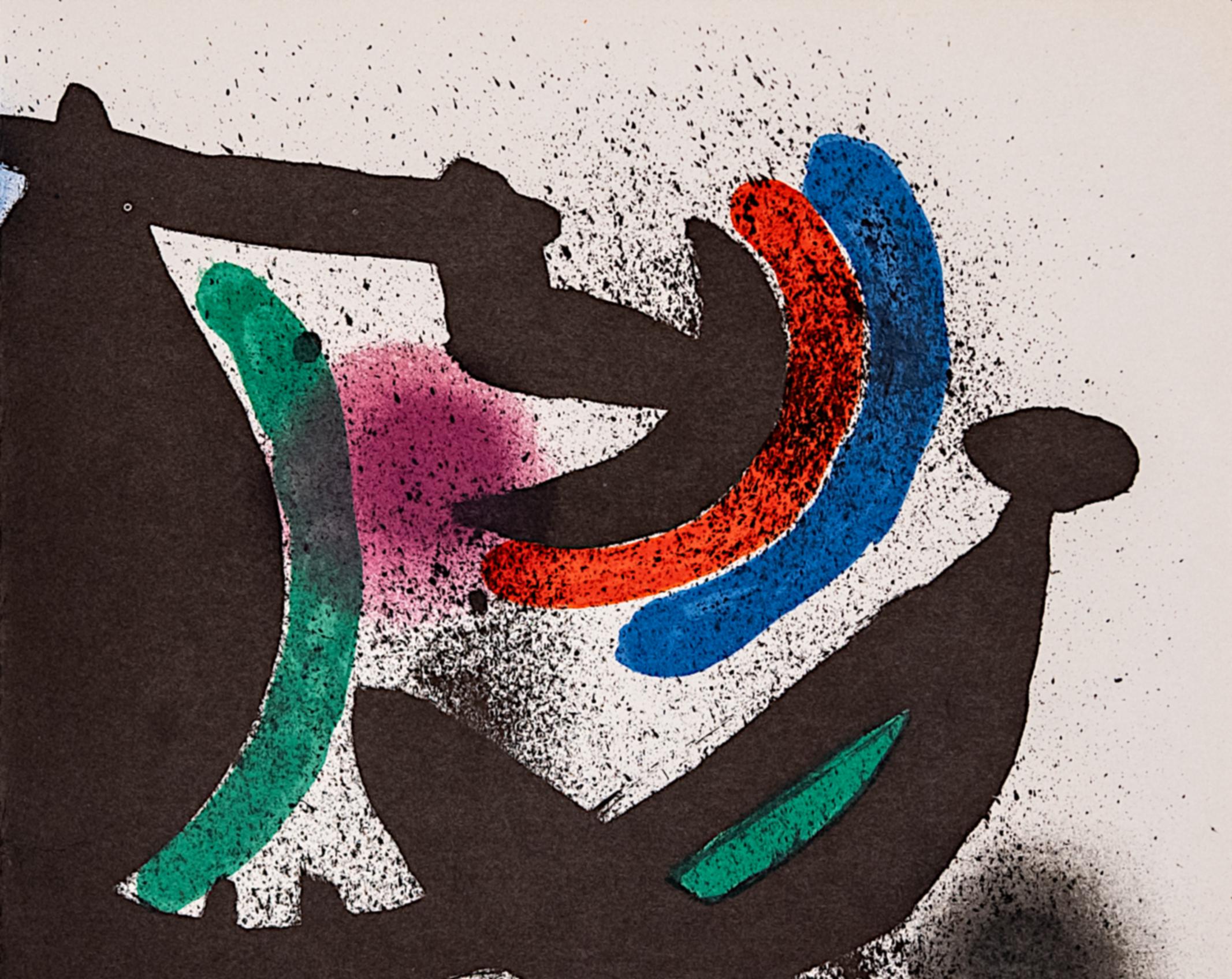 Litografo (Band I) Spanische Ausgabe von 1972.

Katalog der Werke: Mourlot 864.

Leichte Buchfalte in der Mitte des Papiers.

Mirós Entwicklung einer neuen Bildsprache führte zu einer konsequenten Beschränkung auf die Grundfarben Schwarz, Grün,
