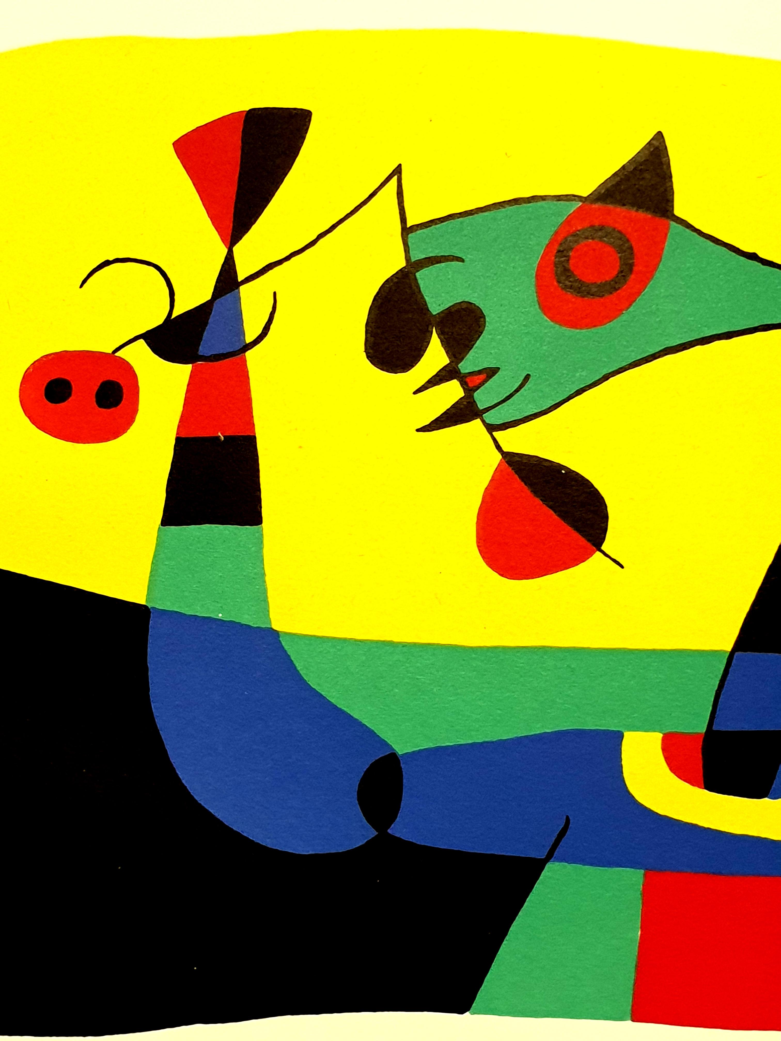 Joan Miro - Plumes de paon - Lithographie originale - Jaune Abstract Print par Joan Miró