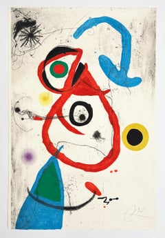 Joan Miro Signed Color Etching, Abstract Style, 1973, Barcelone Series: Plate 9