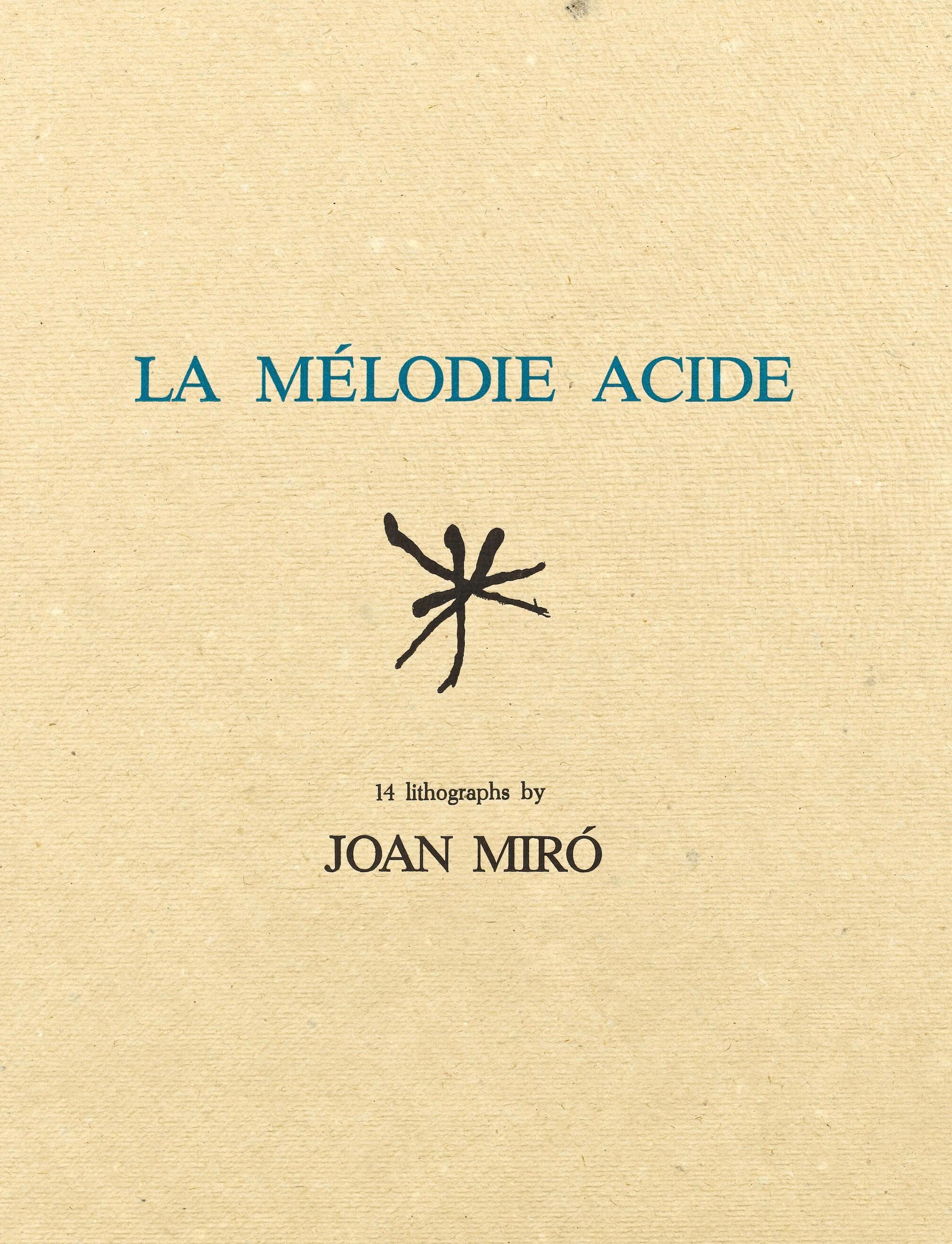 This exquisite lithograph by Joan Miro (1893–1983), titled La Melodie acide (The Acid Melody), from the folio 14 original lithographs by Joan Miro 