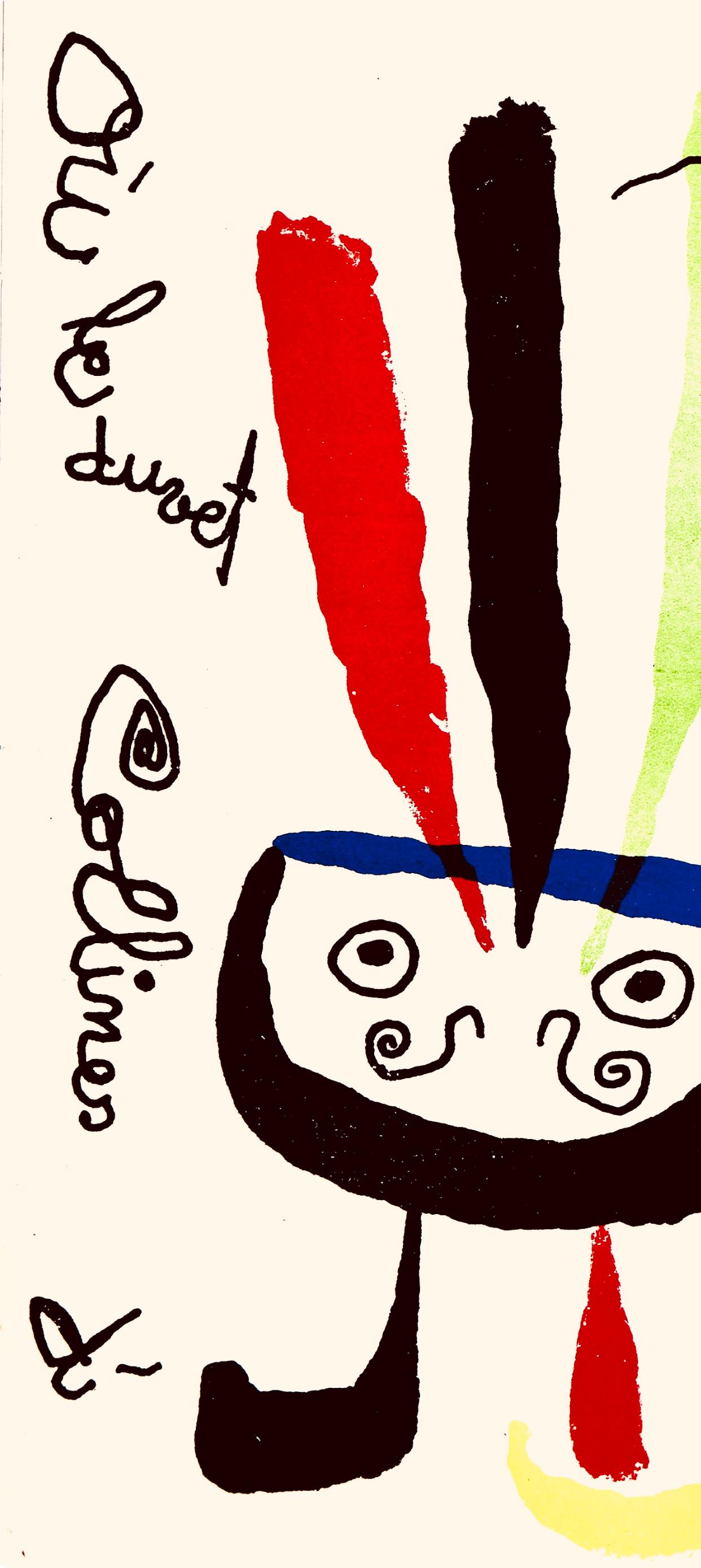 Joan Miro, The Bird Flies Over the Golden Zone on the Sunlit Hills, 1957 - Surrealist Print by Joan Miró