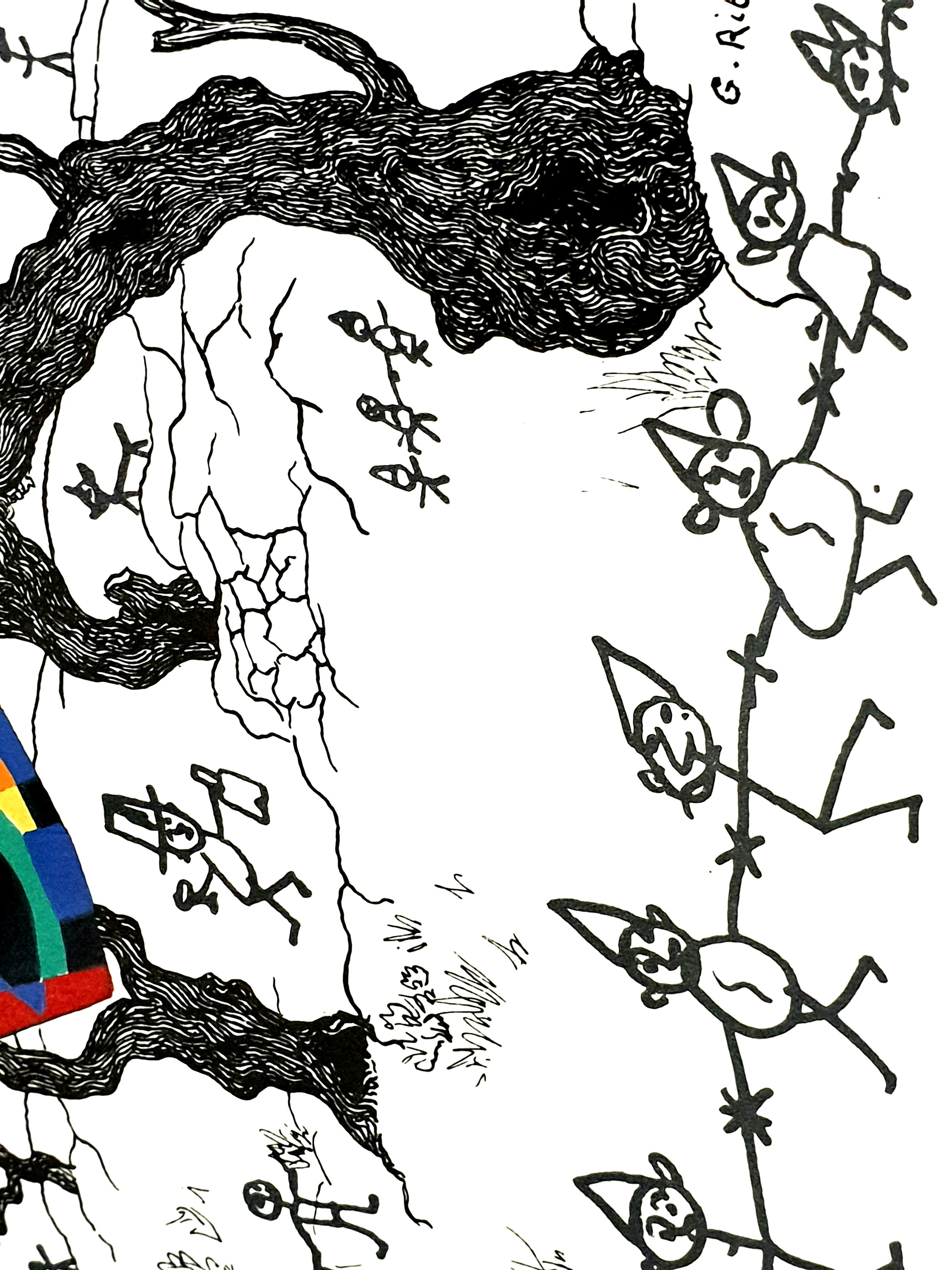 Joan Miro - The Party - Original Lithograph - Gray Print by Joan Miró